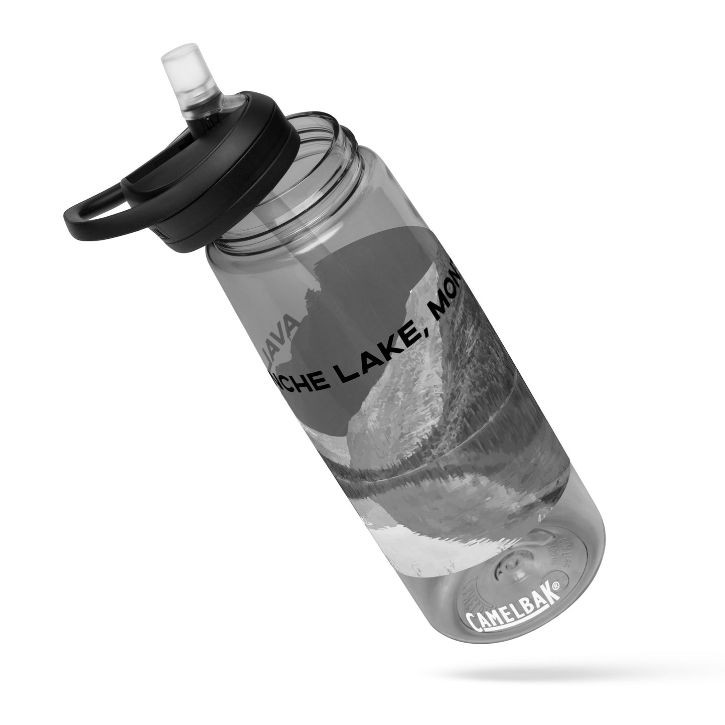 Straw Out view of Avalanche Lake in Glacier National Park Montana Charcoal Drinking Water Bottle from Park Attire