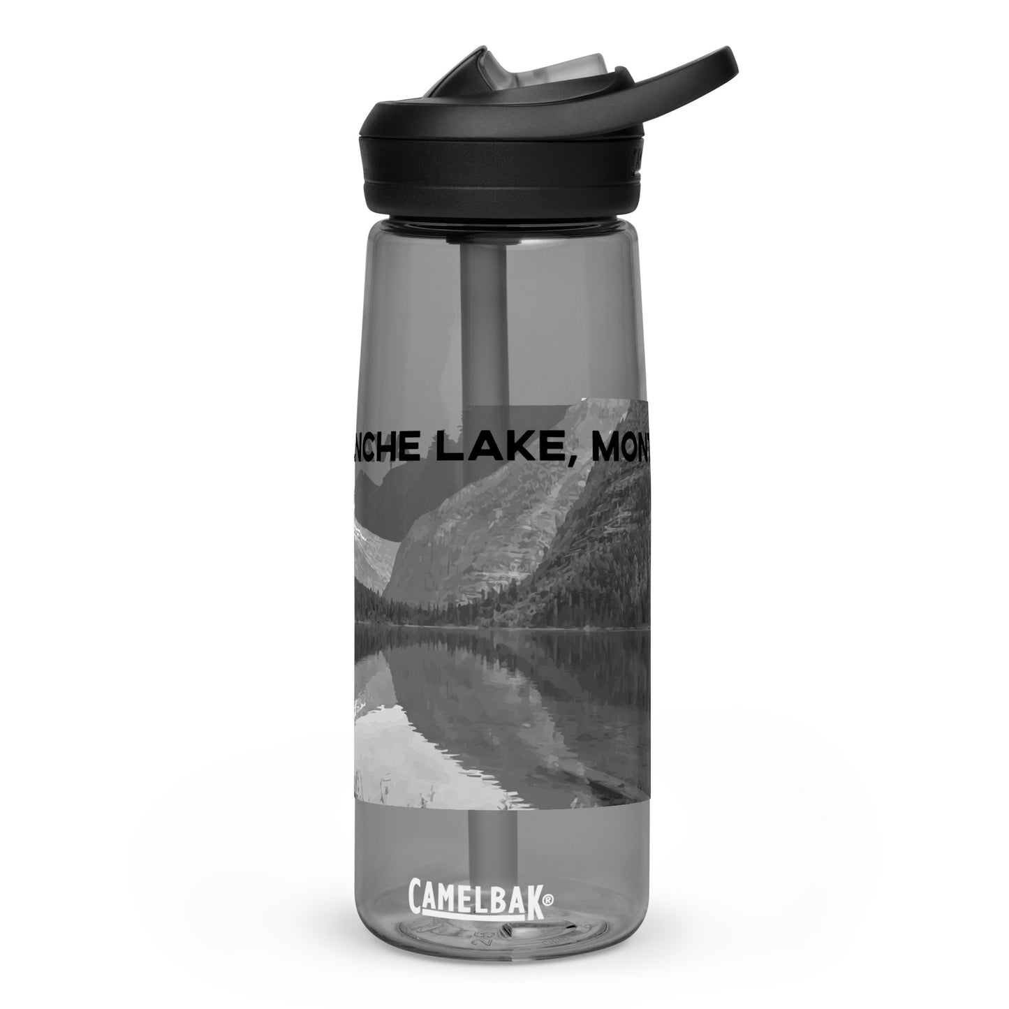 Front view of Avalanche Lake in Glacier National Park Montana Charcoal Water Bottle from Park Attire