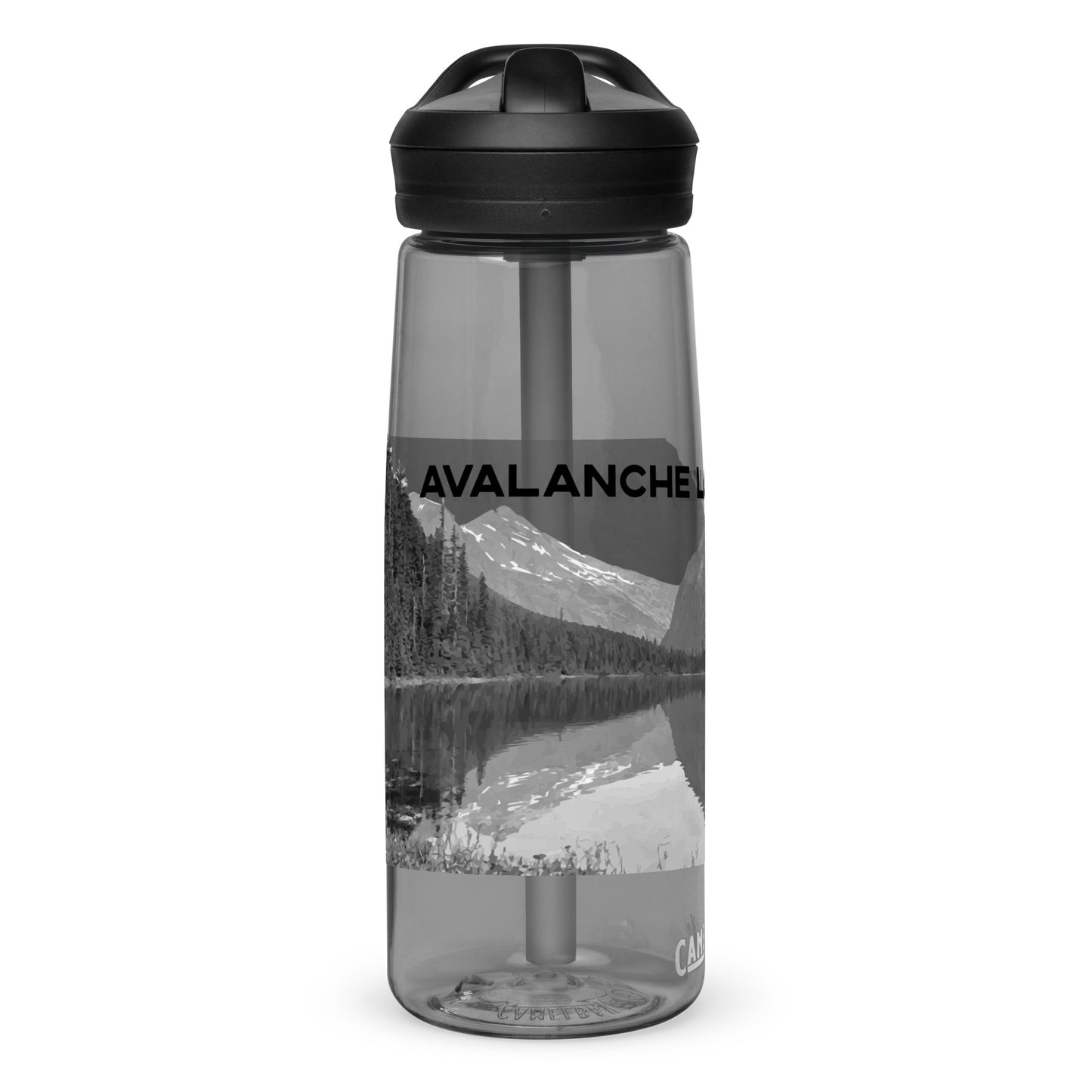 Left Side view of Avalanche Lake in Glacier National Park Montana Charcoal Water Bottle with Straw from Park Attire