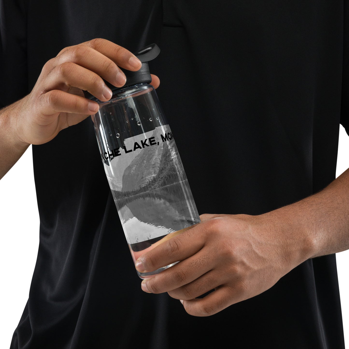 Man carrying view of Avalanche Lake in Glacier National Park Montana Clear Bottle With Straw from Park Attire