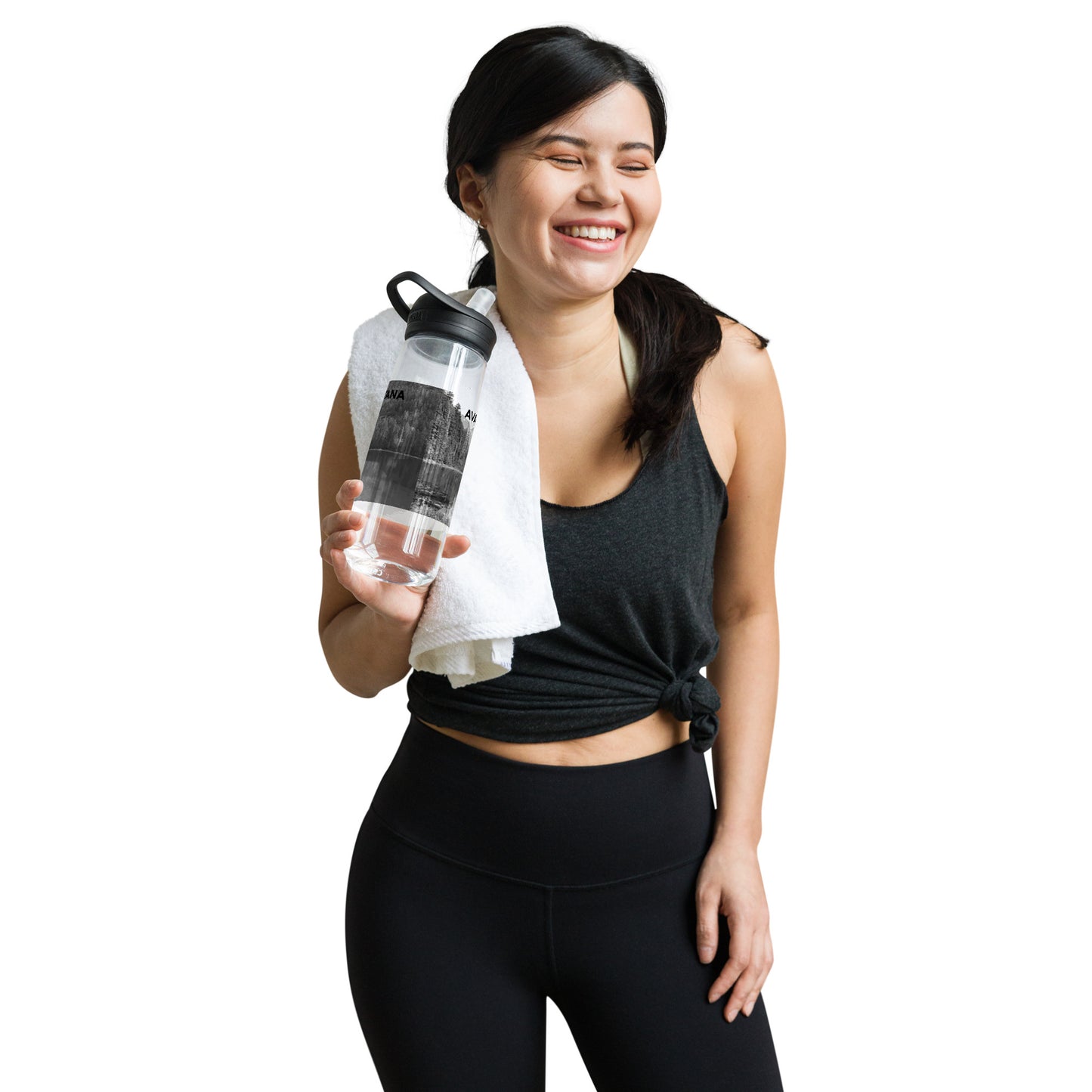 Woman carrying view of Avalanche Lake in Glacier National Park Montana Clear Transparent Water Bottle from Park Attire