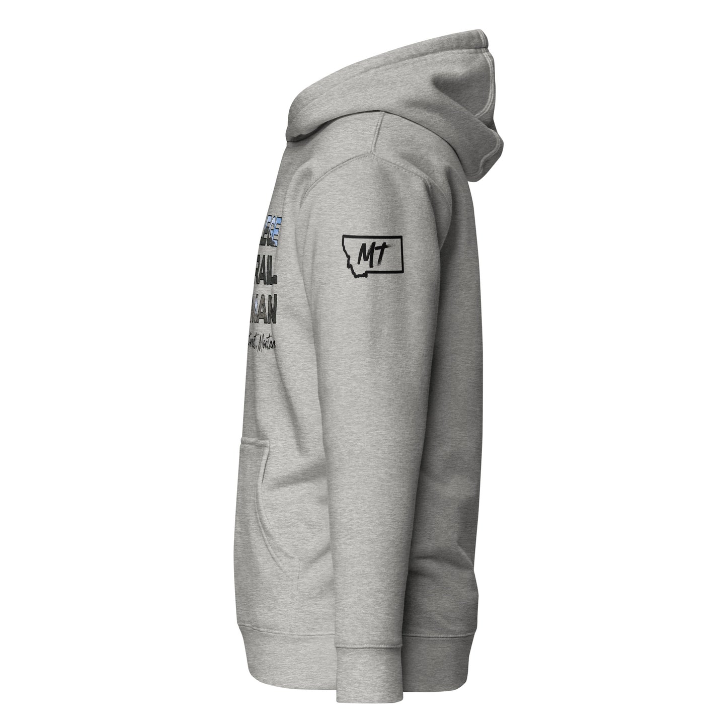 Left Side view of College M Trail in Custer Gallatin National Forest Bozeman Montana Carbon Grey Soft Hoodie from Park Attire