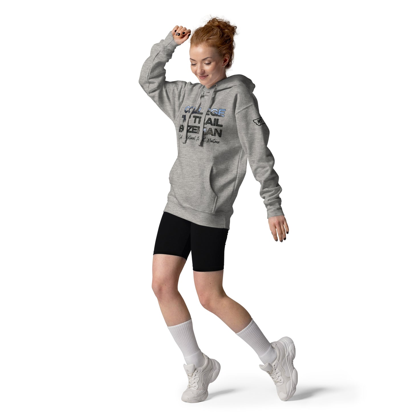 Front-Side view of College M Trail in Custer Gallatin National Forest Bozeman Montana Carbon Grey Women's Hoodie from Park Attire