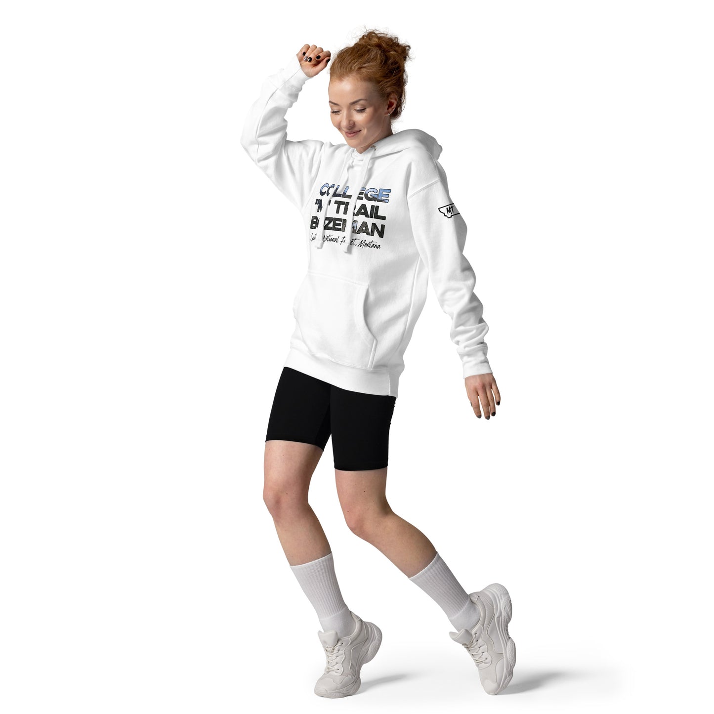Front-Side view of College M Trail in Custer Gallatin National Forest Bozeman Montana White Women's Hoodie from Park Attire
