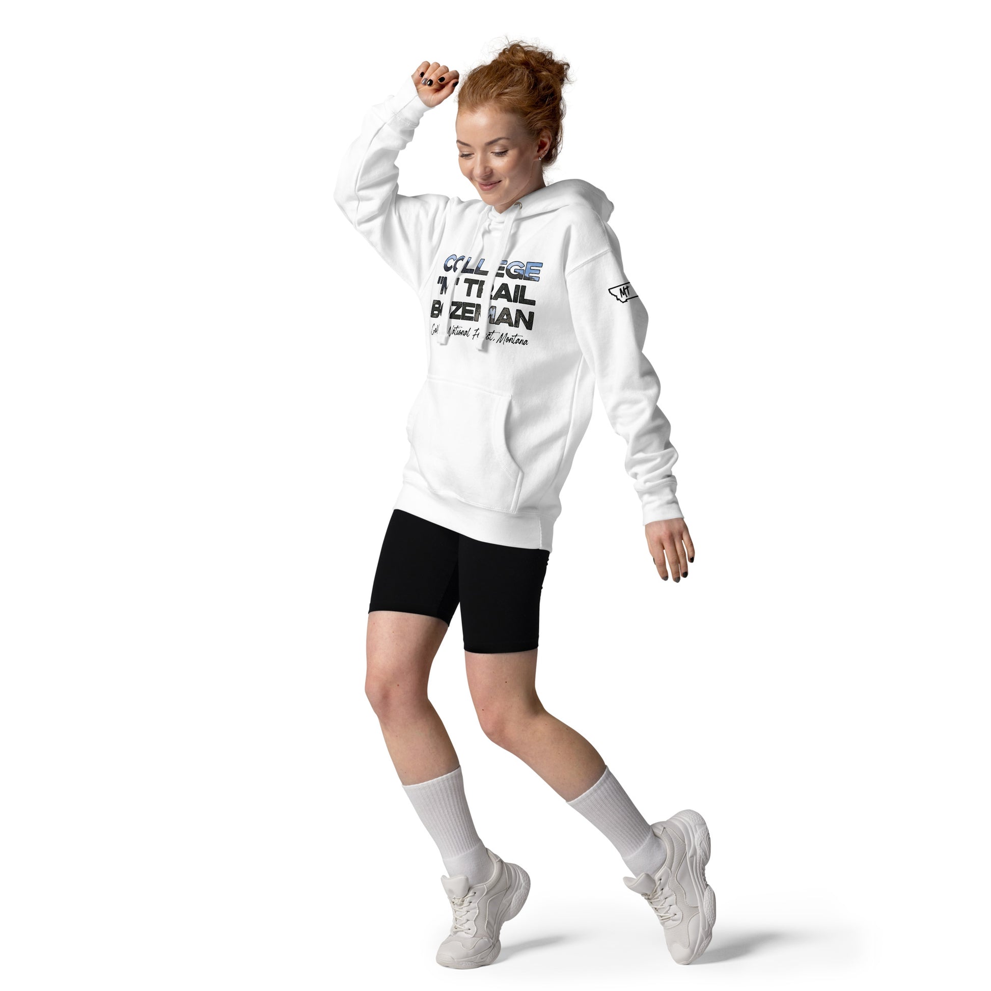 Front-Side view of College M Trail in Custer Gallatin National Forest Bozeman Montana White Women's Hoodie from Park Attire