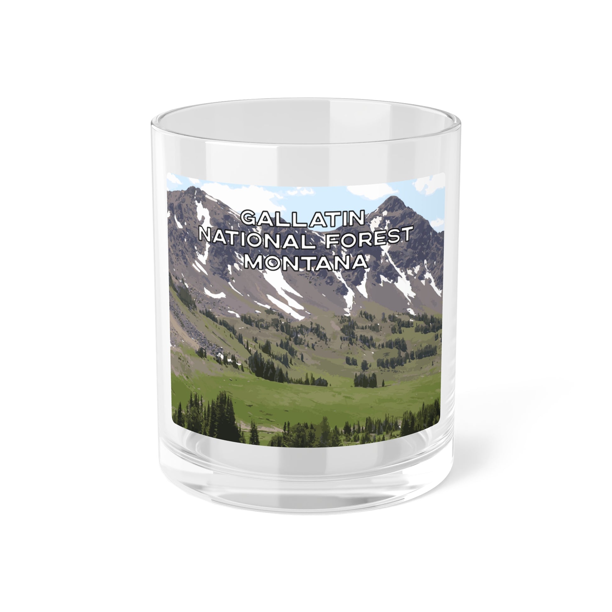 Front view of Gallatin Mountain Range in Gallatin National Forest Montana Bar Glass from Park Attire