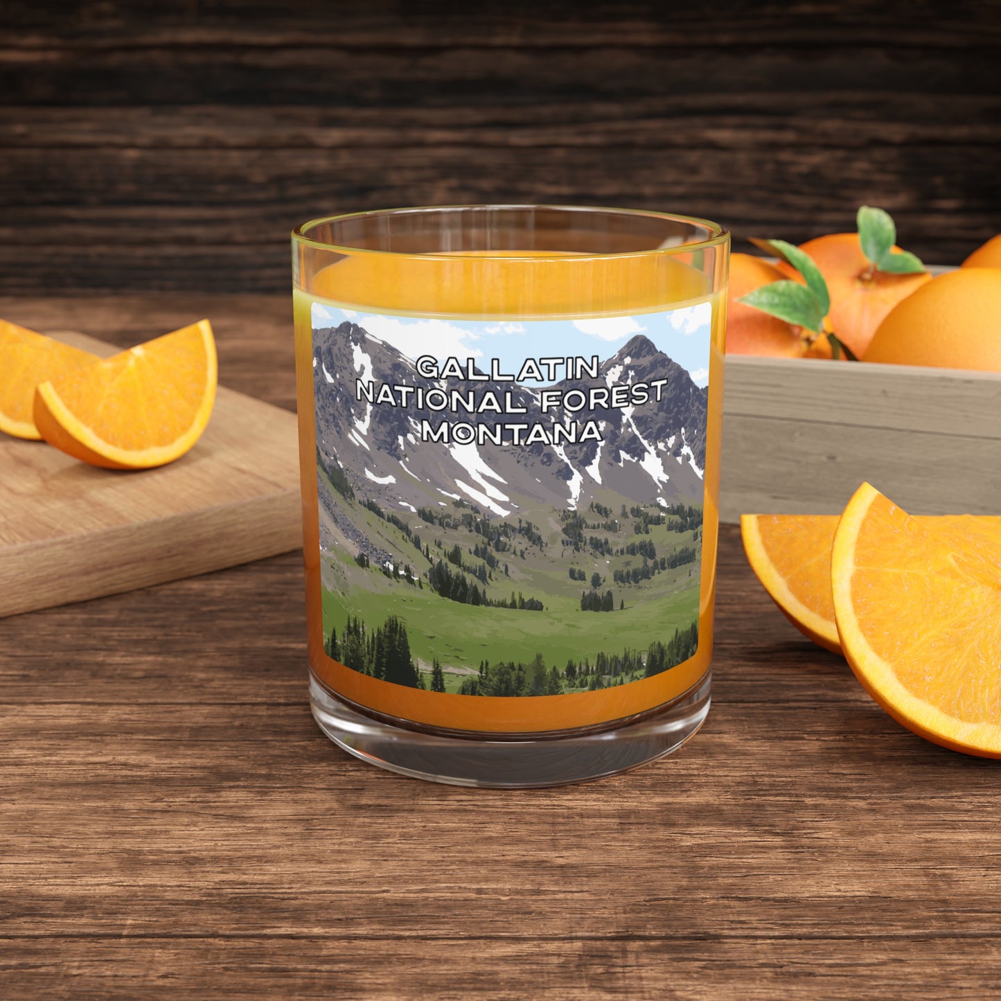 Front view of Gallatin Mountain Range in Gallatin National Forest Montana Whiskey Glass from Park Attire