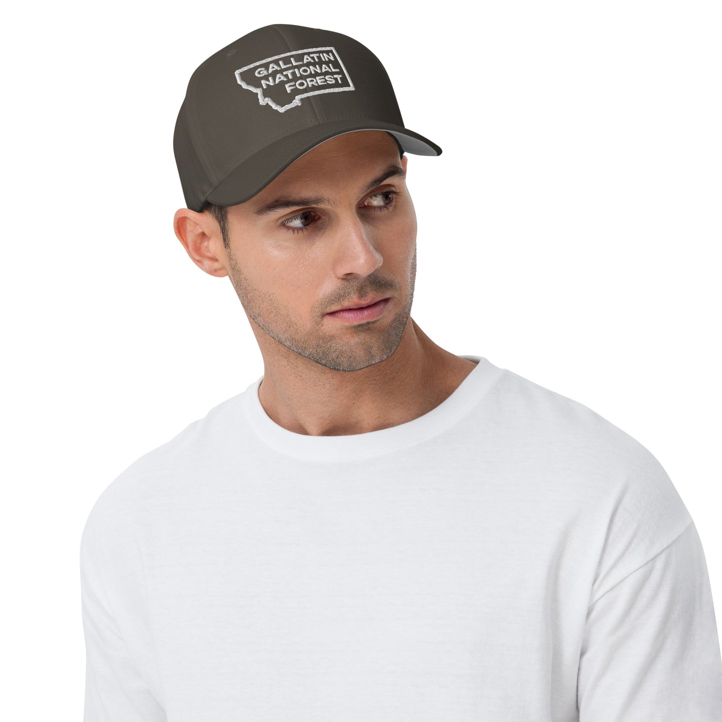 Front-Side view of Gallatin Mountain Range in Gallatin National Forest Montana Multicam Charcoal Men's Structured Cap from Park Attire