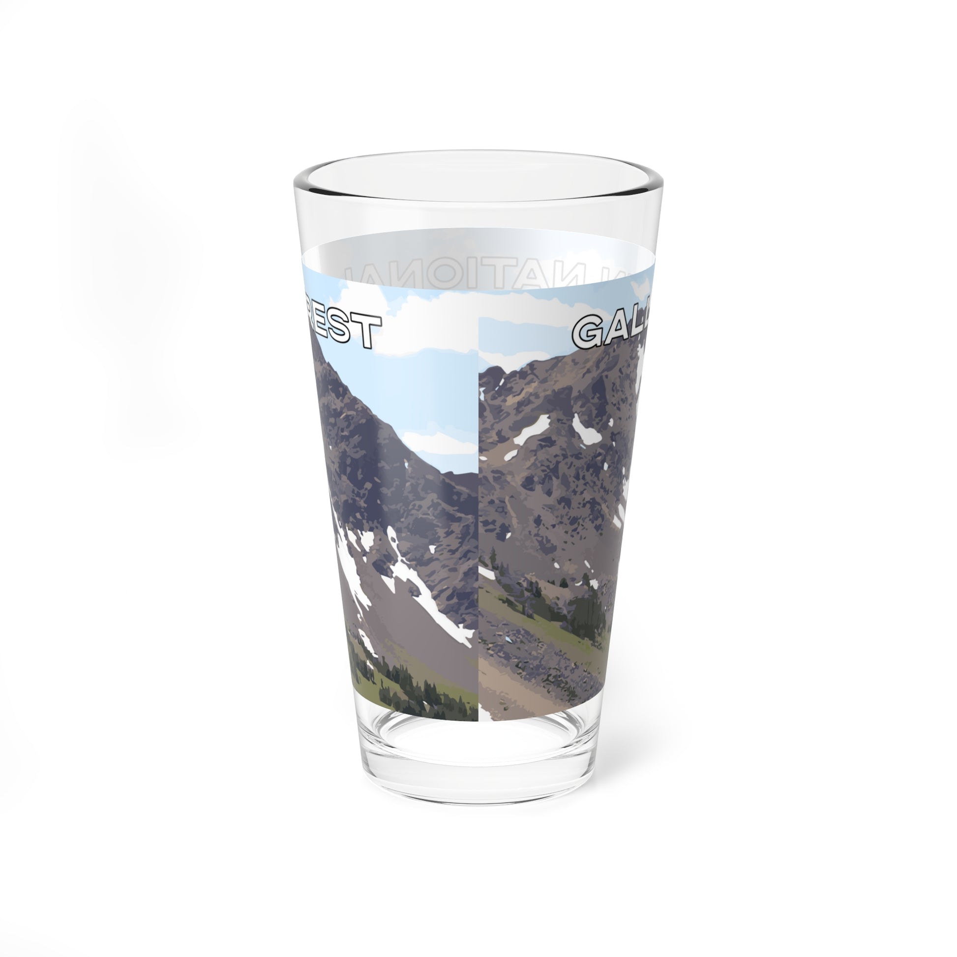 Back view of Gallatin Mountains in Gallatin National Forest Montana 16oz Bar Drinkware from Park Attire