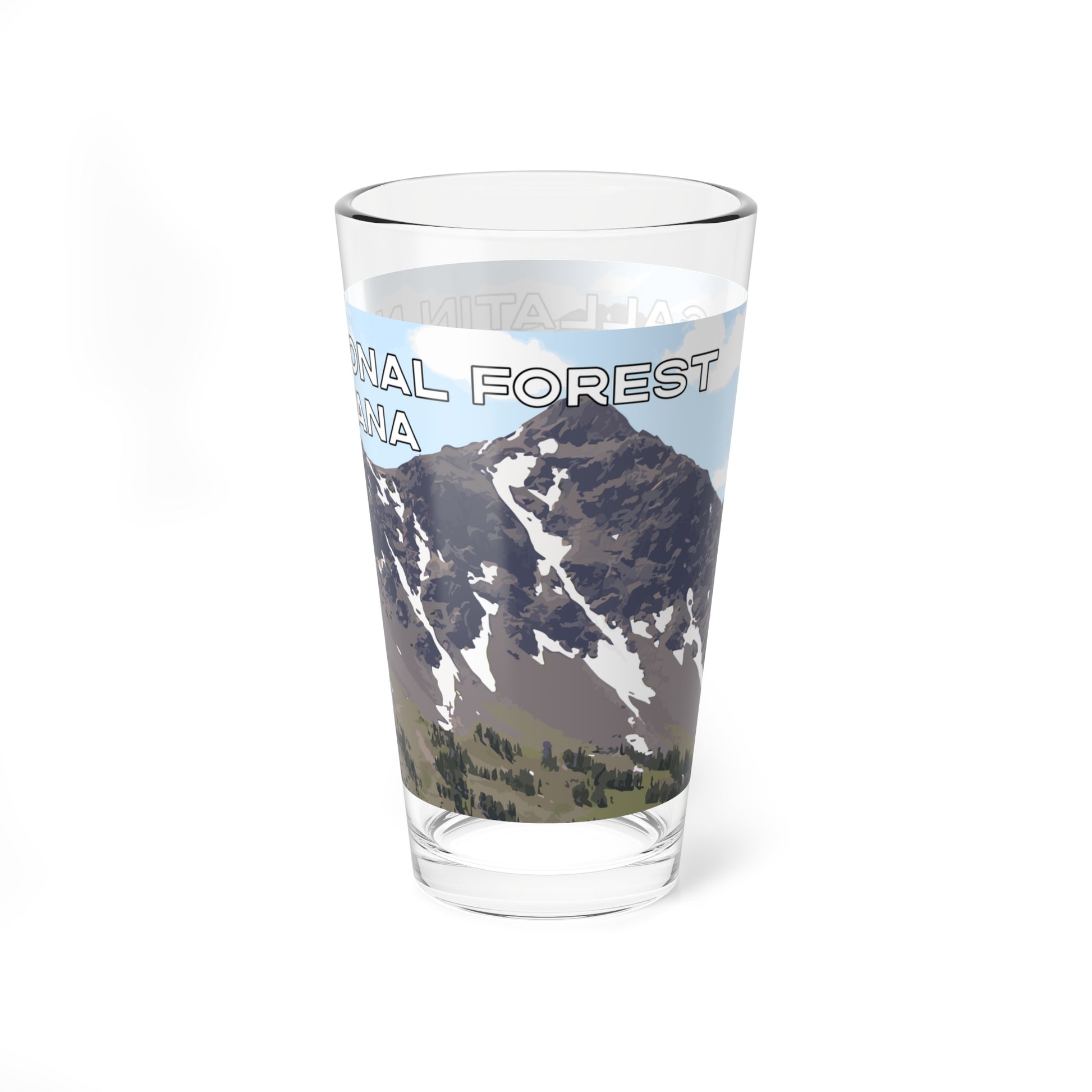 Side view of Gallatin Mountains in Gallatin National Forest Montana 16oz Bar Glass from Park Attire