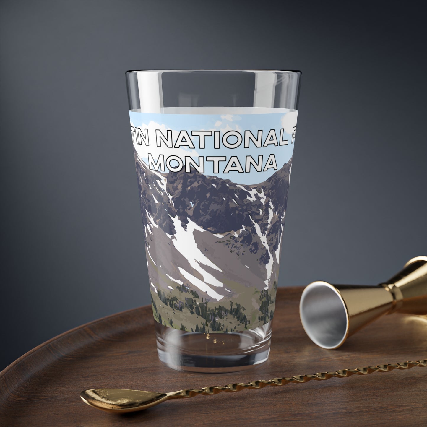 Front view of Gallatin Mountains in Gallatin National Forest Montana 16oz Beer Glass from Park Attire