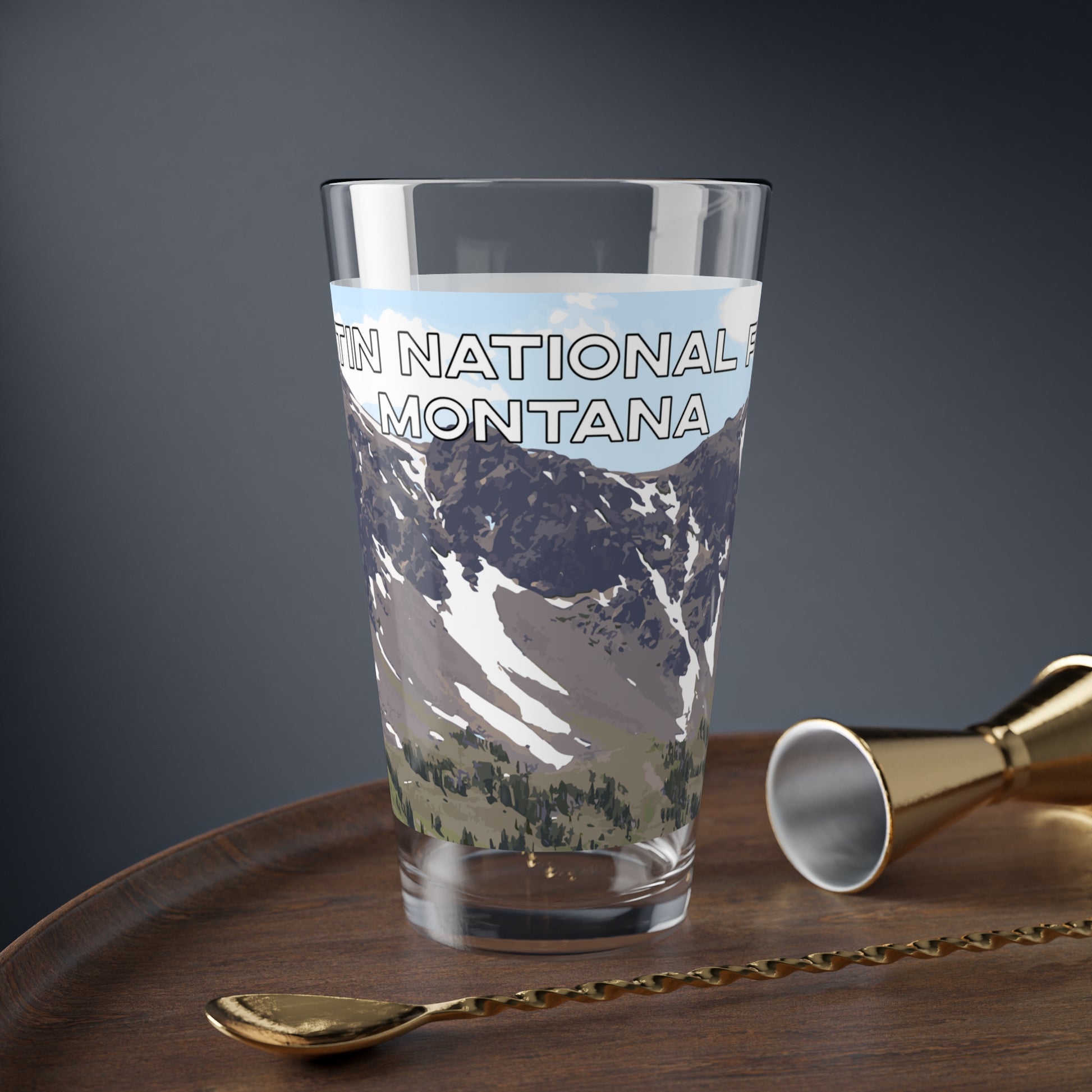 Front view of Gallatin Mountains in Gallatin National Forest Montana 16oz Beer Glass from Park Attire