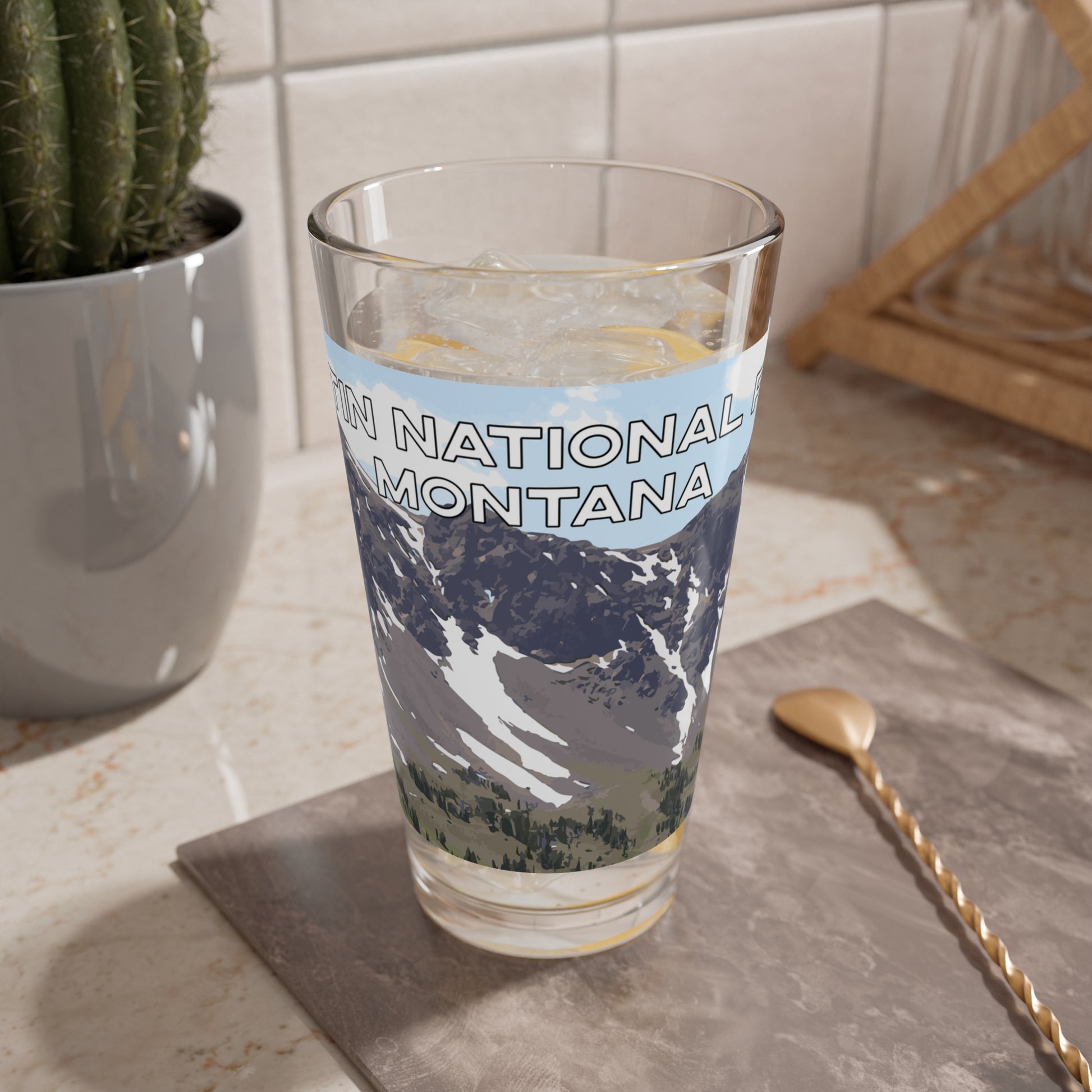 Front view of Gallatin Mountains in Gallatin National Forest Montana 16oz Beer Glassware from Park Attire
