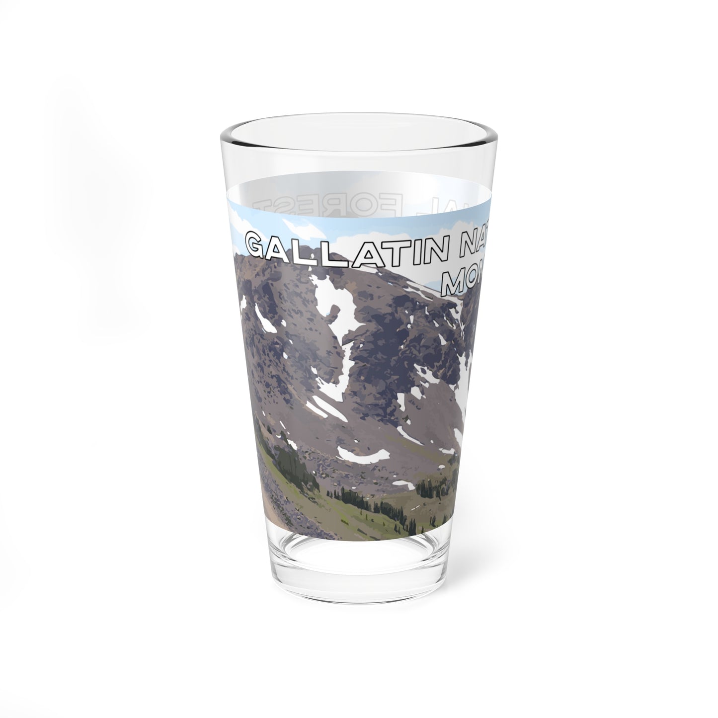 Side view of Gallatin Mountains in Gallatin National Forest Montana 16oz Clear Glassware from Park Attire