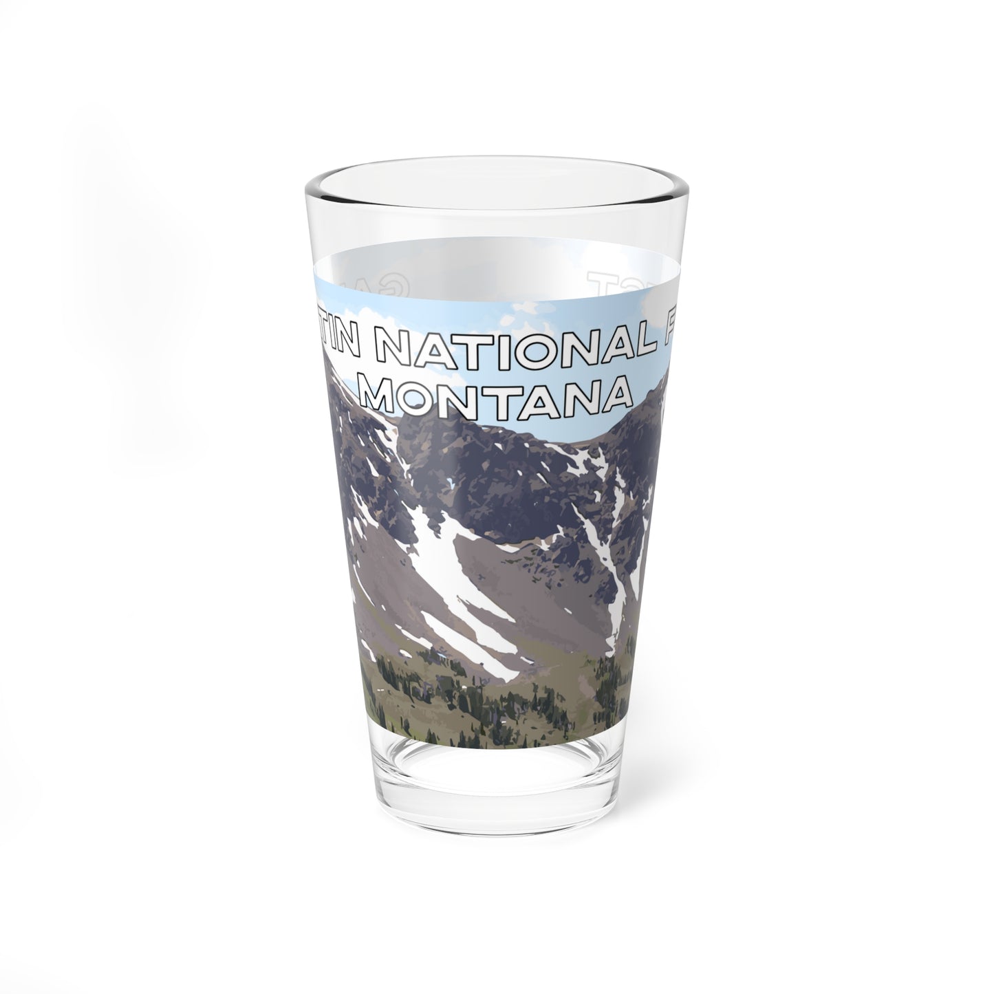 Front view of Gallatin Mountains in Gallatin National Forest Montana 16oz Pint Glass from Park Attire
