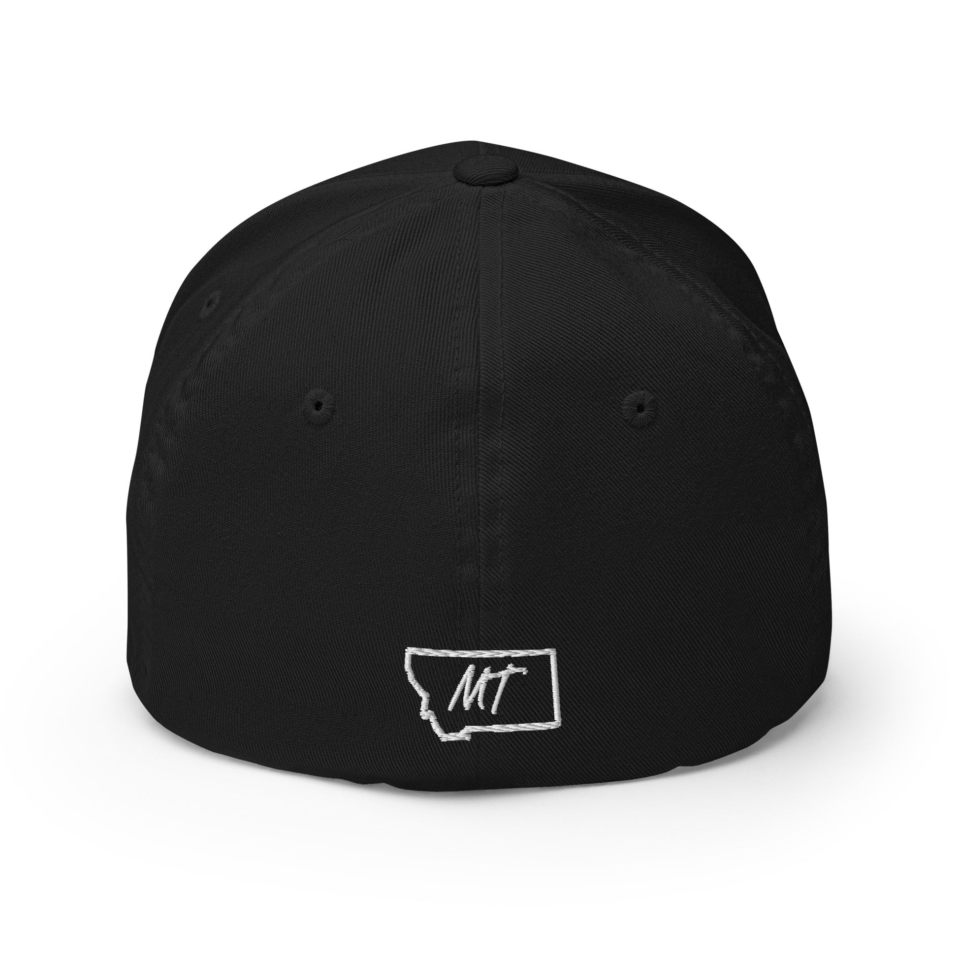 Back view of Glacier National Park in Montana Black Flexfit 6277 Hat from Park Attire
