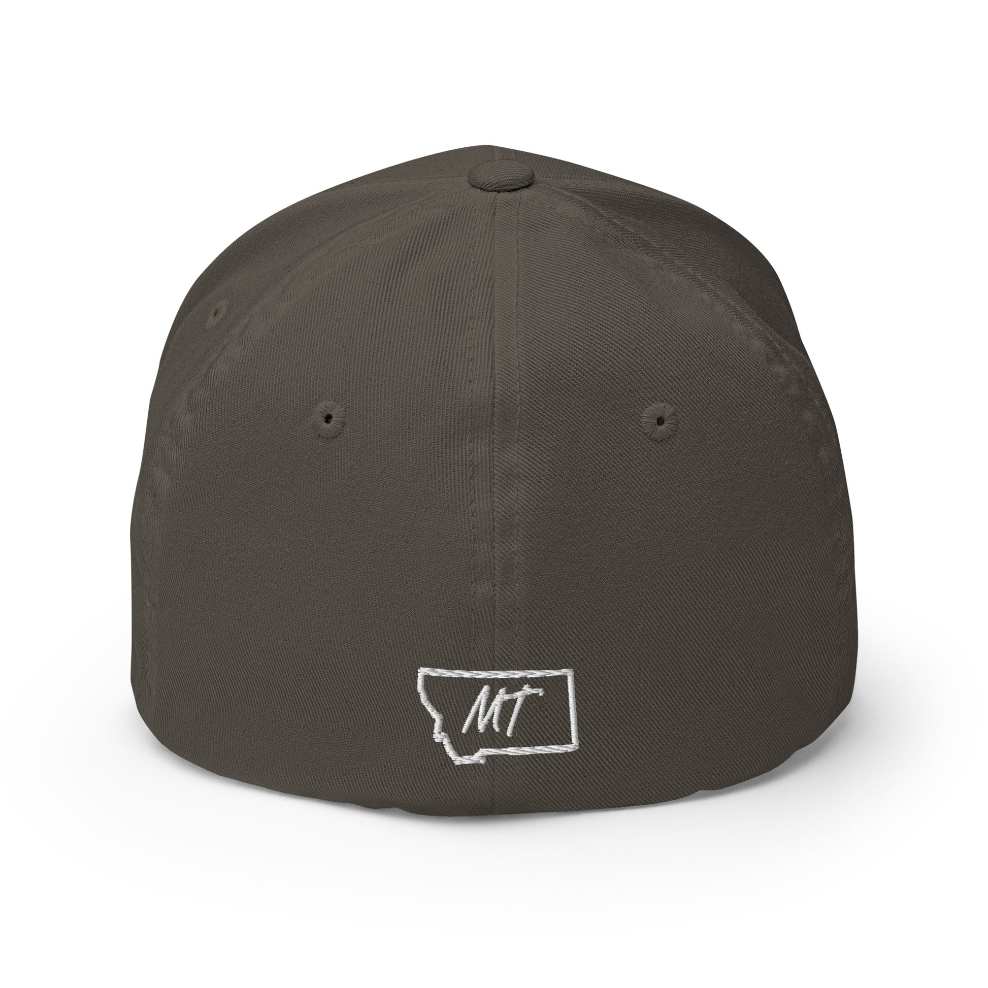 Back view of Glacier National Park in Montana Charcoal Flexfit 6277 Hat from Park Attire