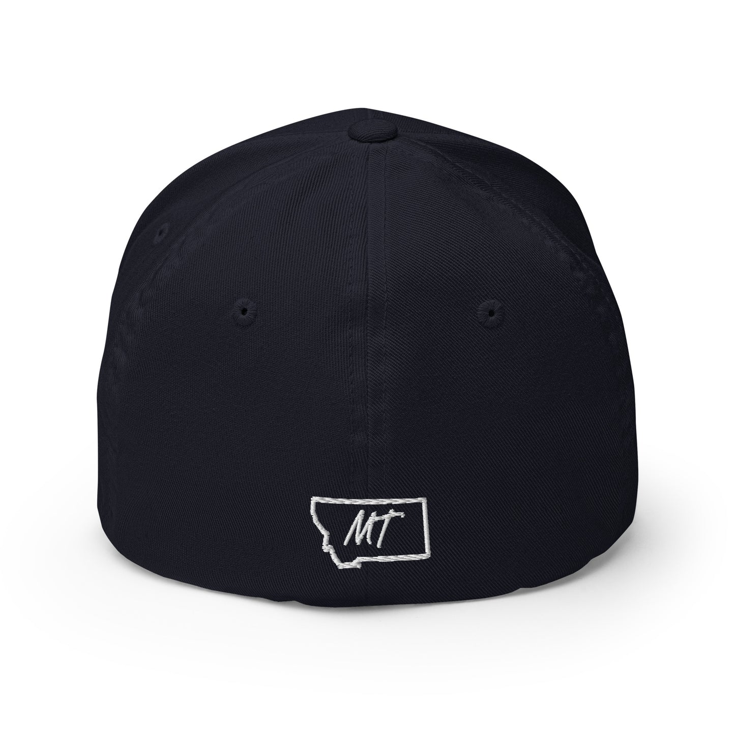 Back view of Glacier National Park in Montana Dark Navy Flexfit 6277 Hat from Park Attire