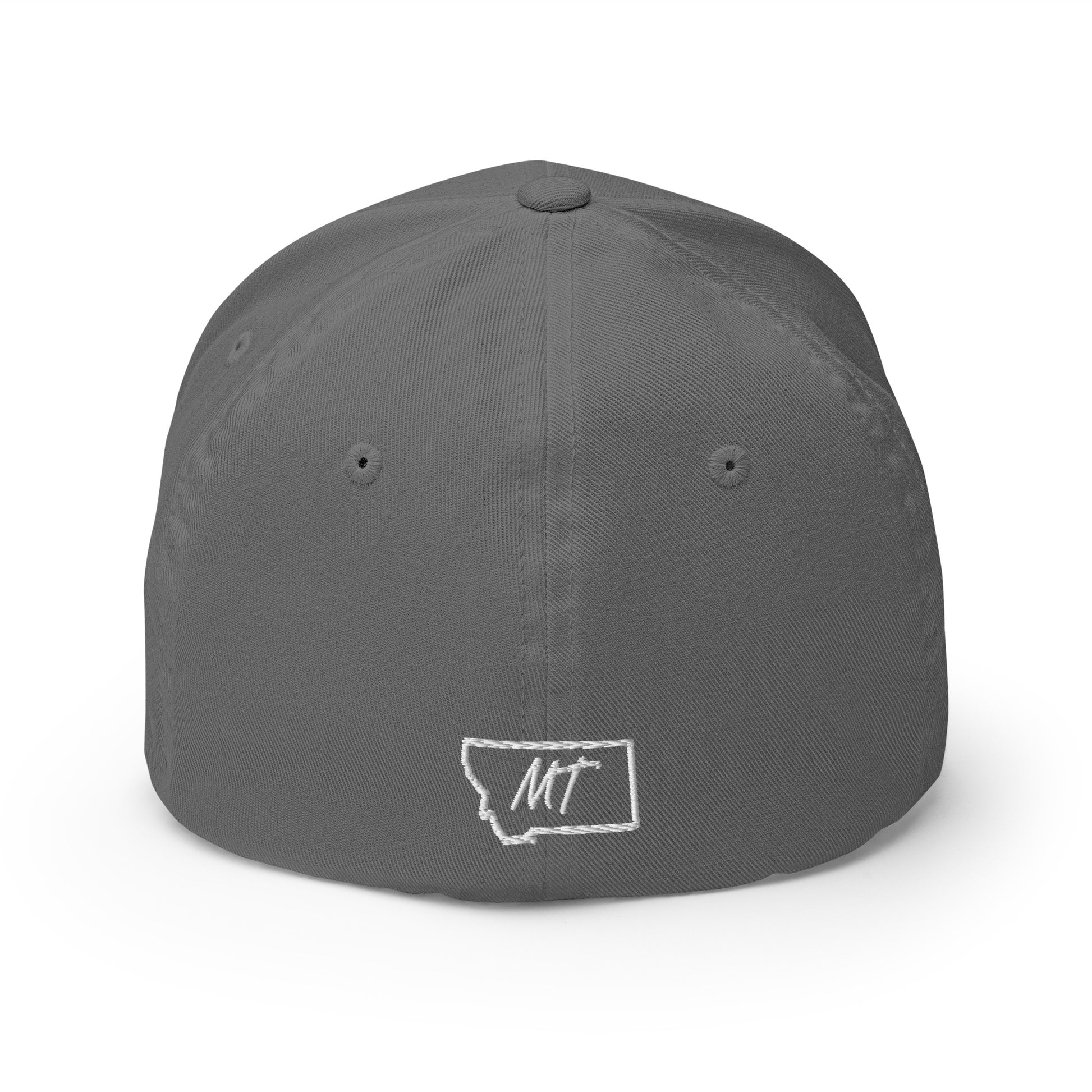 Back view of Glacier National Park in Montana Grey Flexfit 6277 Hat from Park Attire