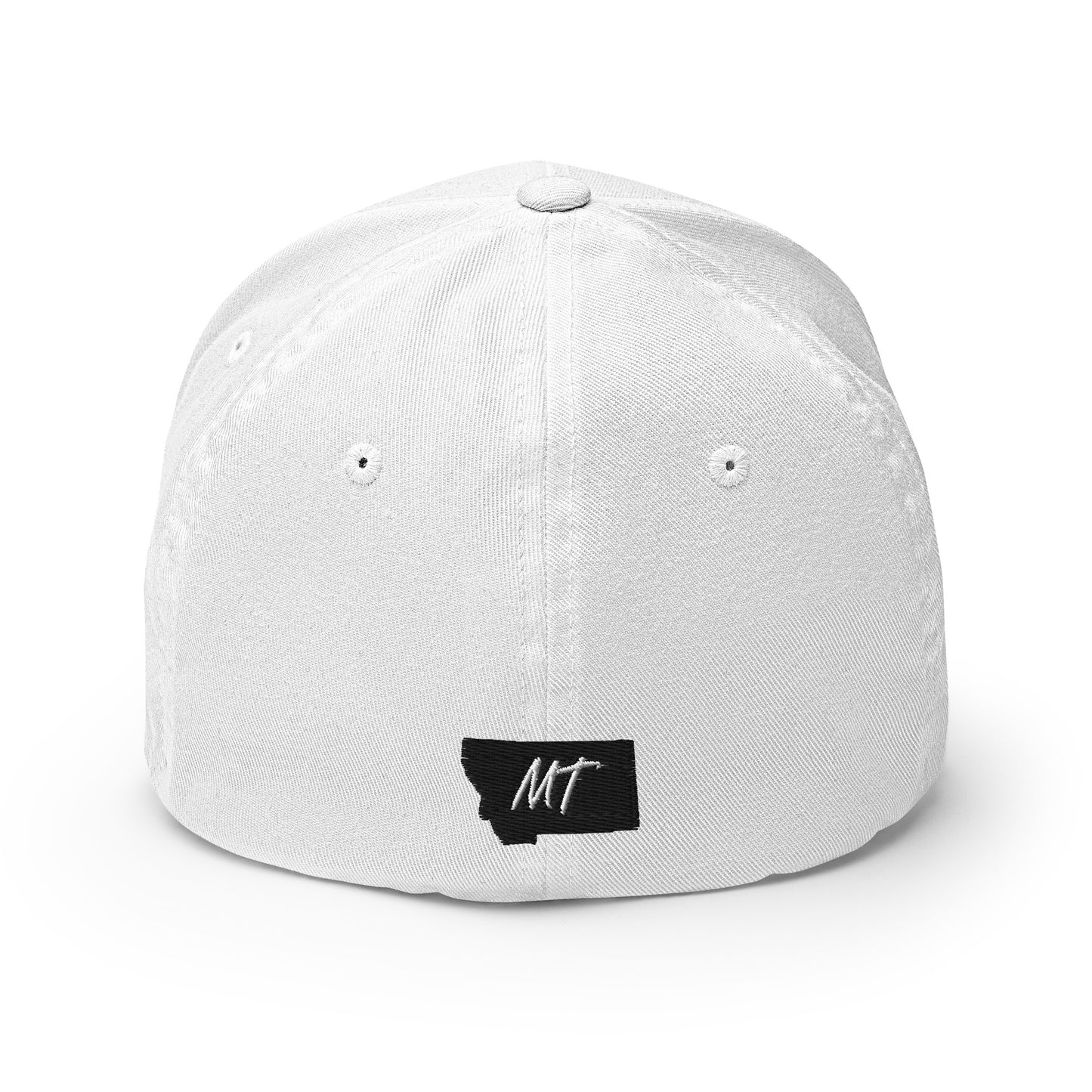 Back view of Glacier National Park in Montana White Flexfit 6277 Hat from Park Attire