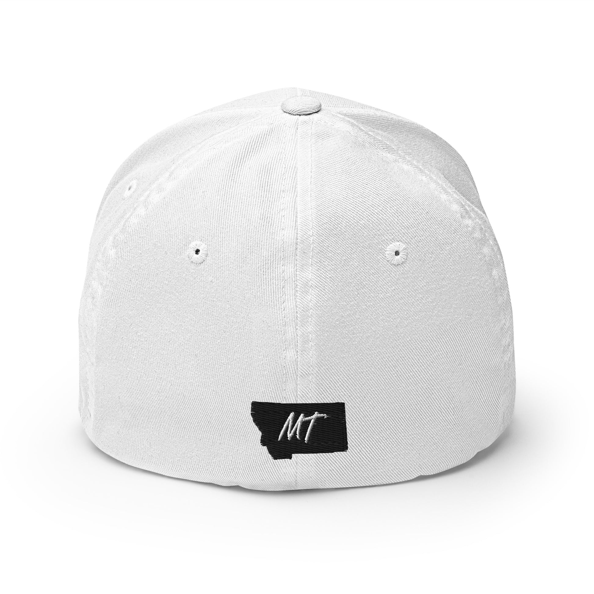 Back view of Glacier National Park in Montana White Flexfit 6277 Hat from Park Attire