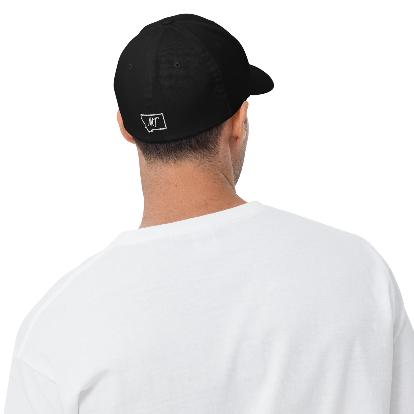 Back-Side view of Glacier National Park in Montana Black Men's Flexfit Cap from Park Attire