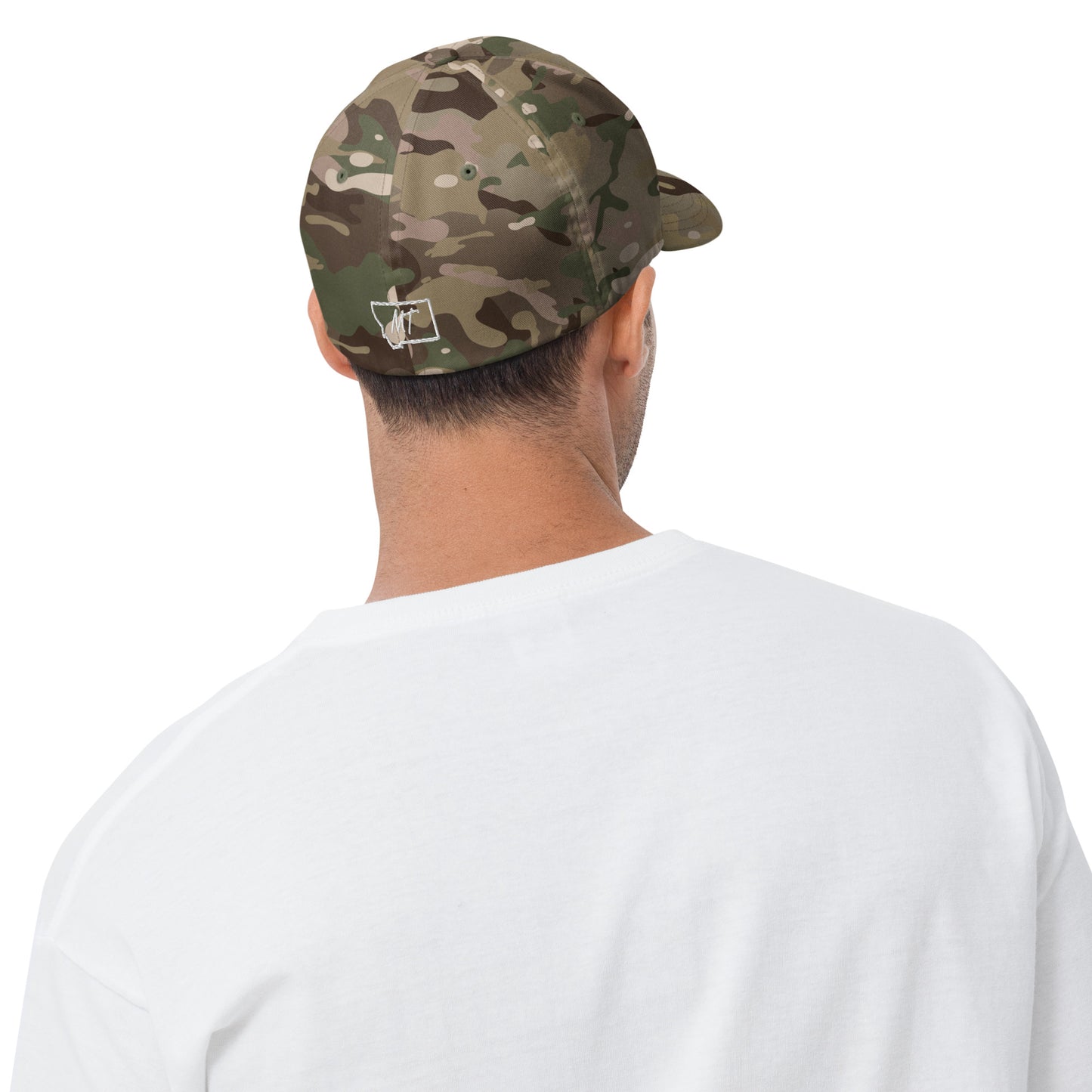Back-Side view of Glacier National Park in Montana Multicam Green Men's Flexfit Cap from Park Attire
