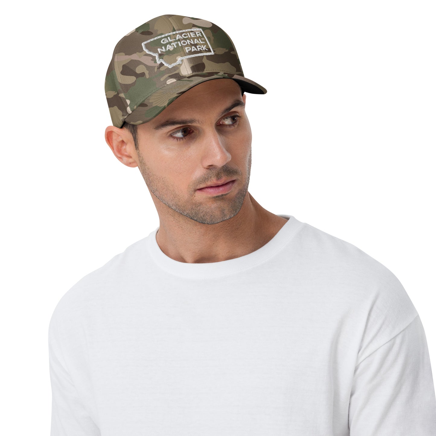Front-Side view of Glacier National Park in Montana Multicam Green Men's Structured Cap from Park Attire