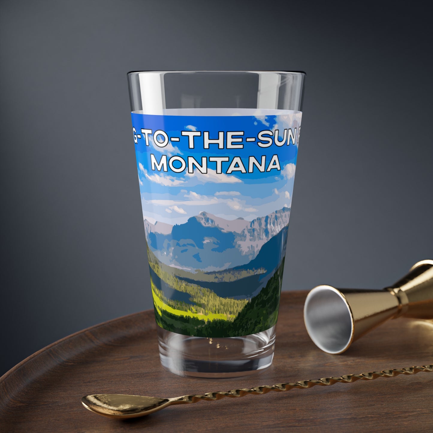 Front view of Going-to-the-Sun Road in Glacier National Park Montana 16oz Beer Glass from Park Attire