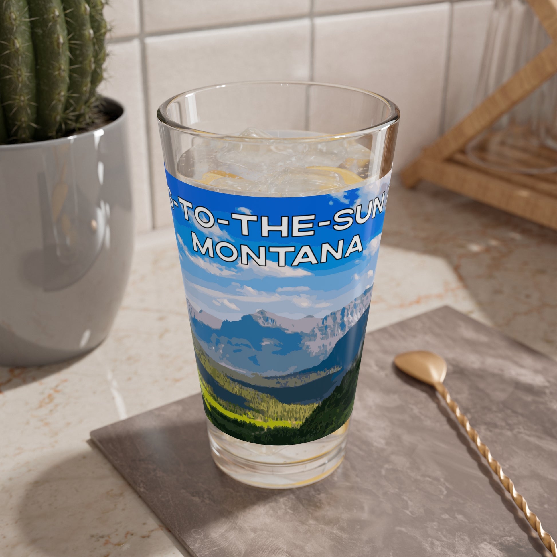 Front view of Going-to-the-Sun Road in Glacier National Park Montana 16oz Beer Glassware from Park Attire