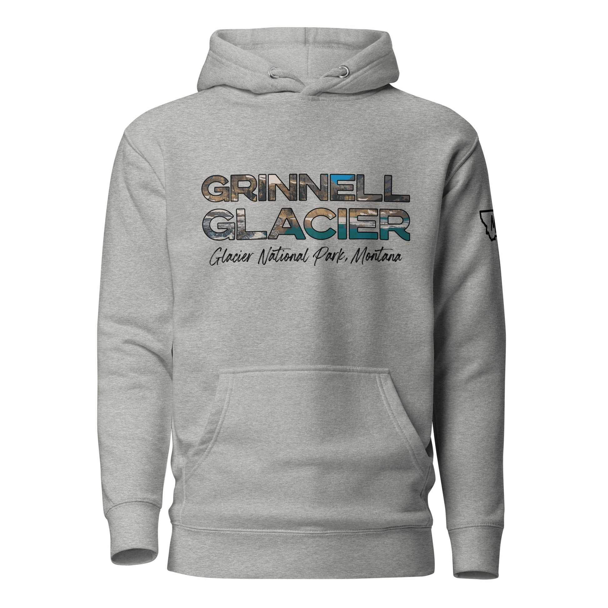Front view of Grinnell Glacier in Glacier National Park Montana Carbon Grey Hoodie from Park Attire
