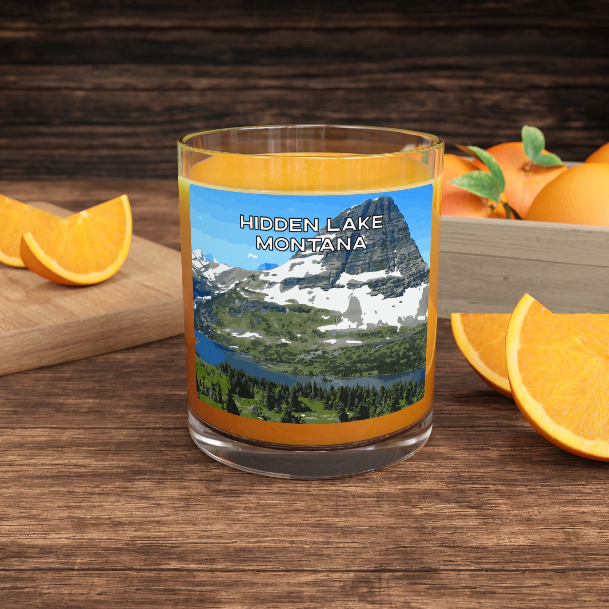 Front view of Hidden Lake in Glacier National Park Montana Whiskey Glass from Park Attire
