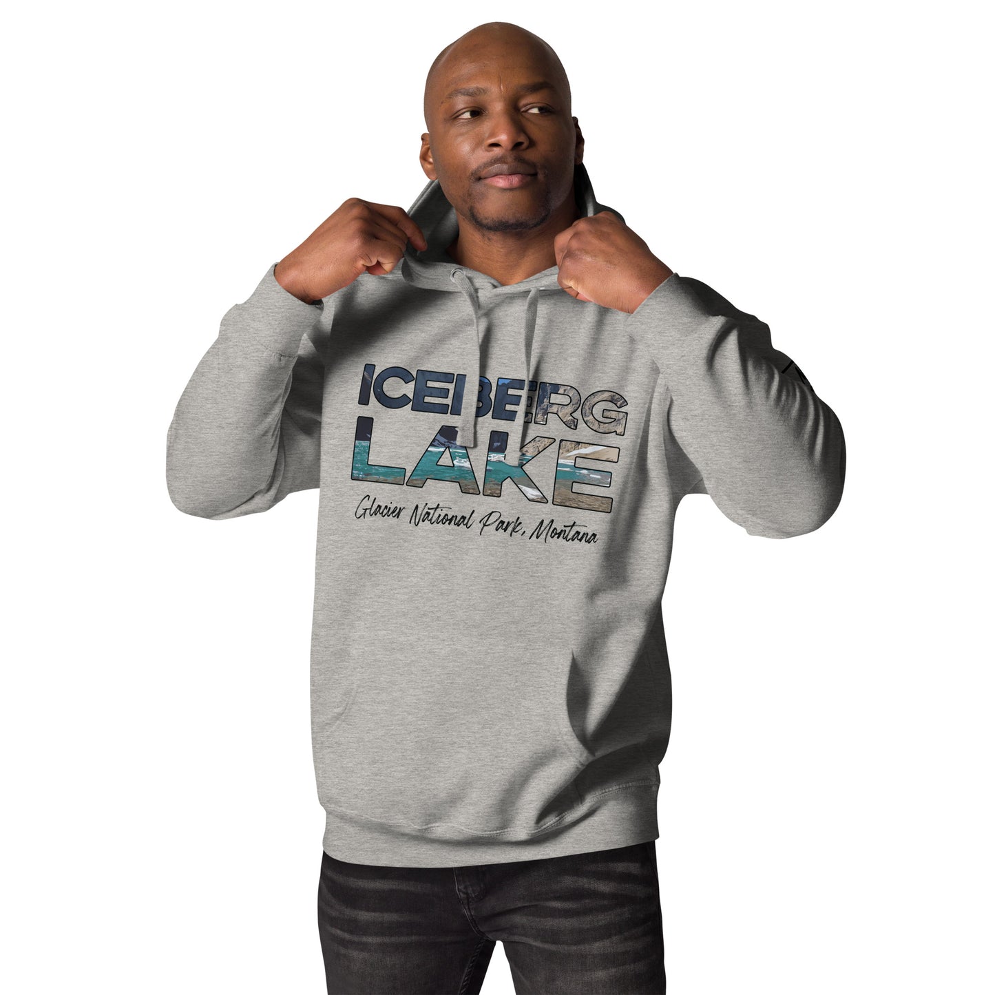 Front-Side view of Iceberg Lake in Glacier National Park Montana Carbon Grey Men's Hoodie from Park Attire