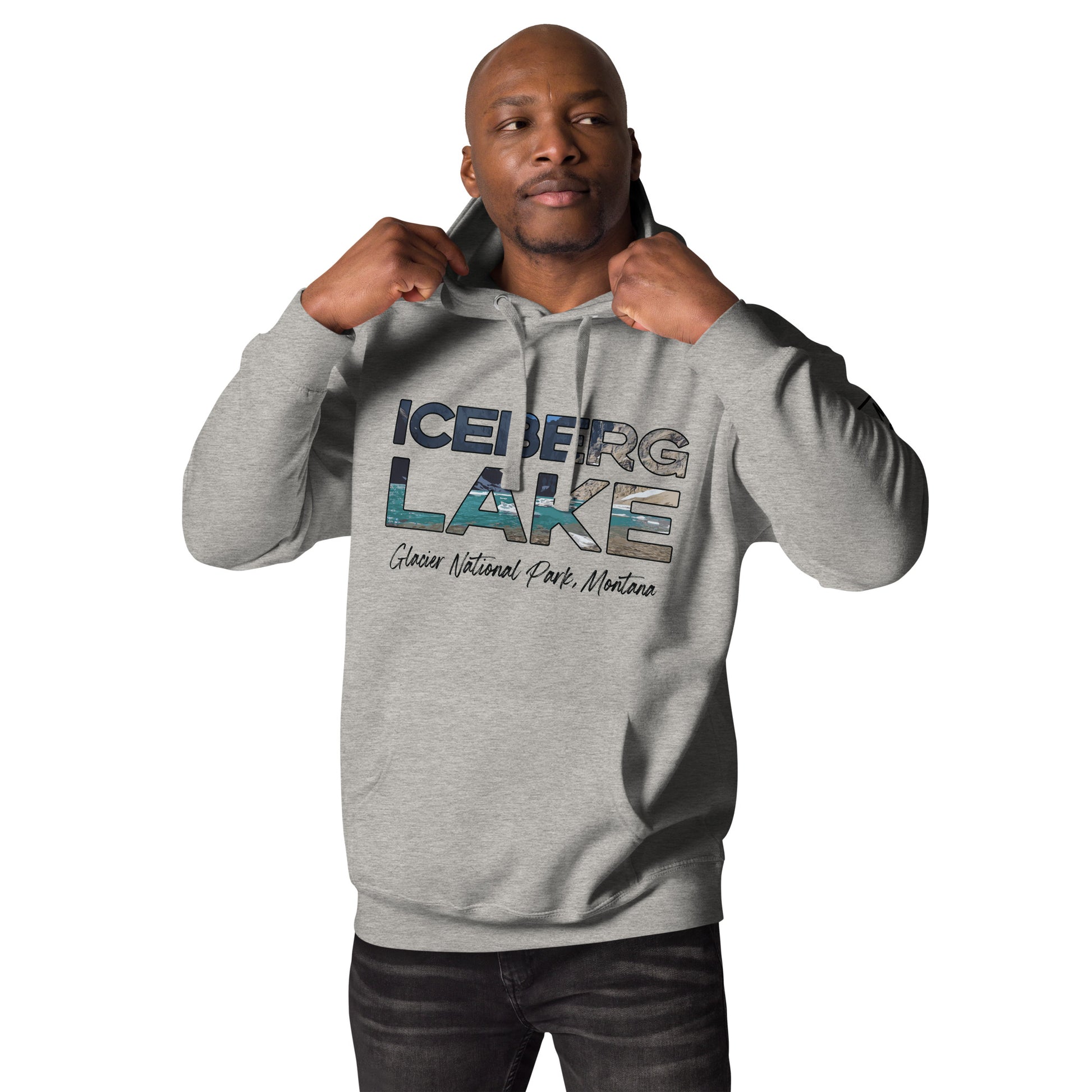 Front-Side view of Iceberg Lake in Glacier National Park Montana Carbon Grey Men's Hoodie from Park Attire