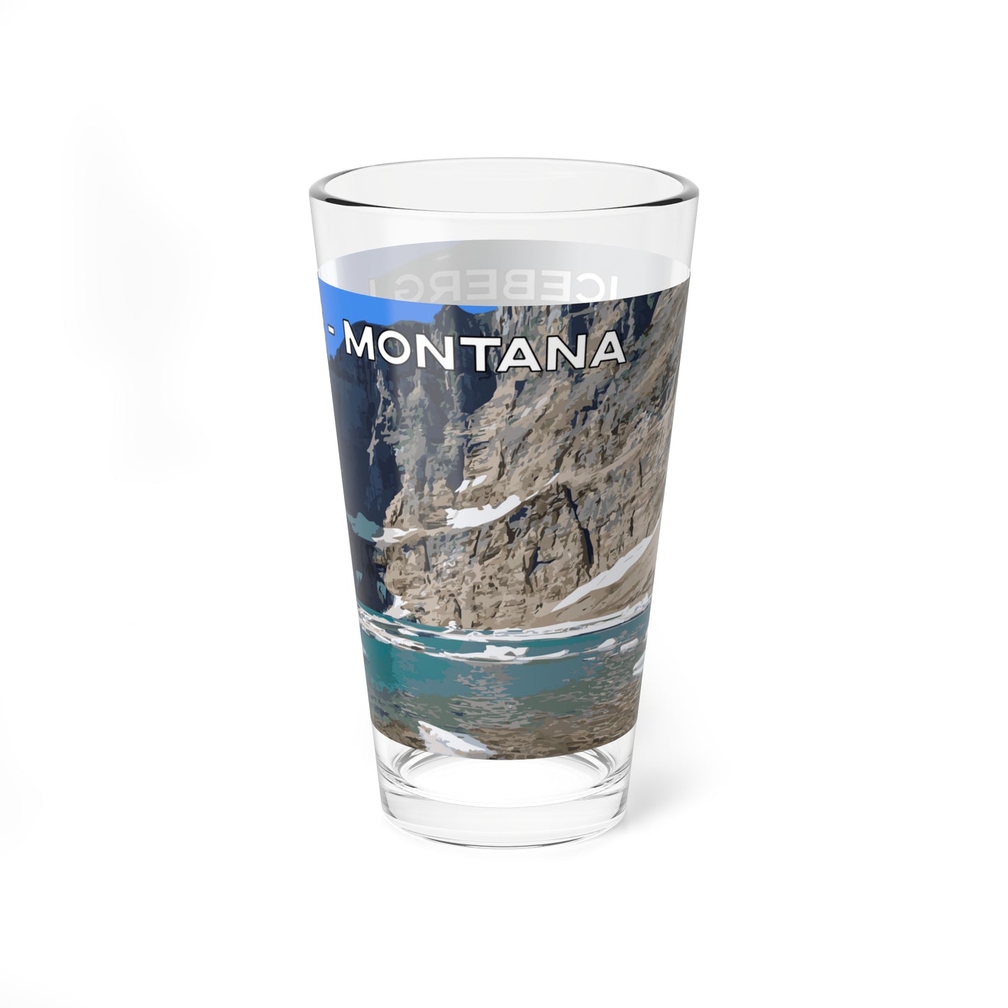 Side view of Iceberg Lake in Glacier National Park 16oz Bar Glass from Park Attire