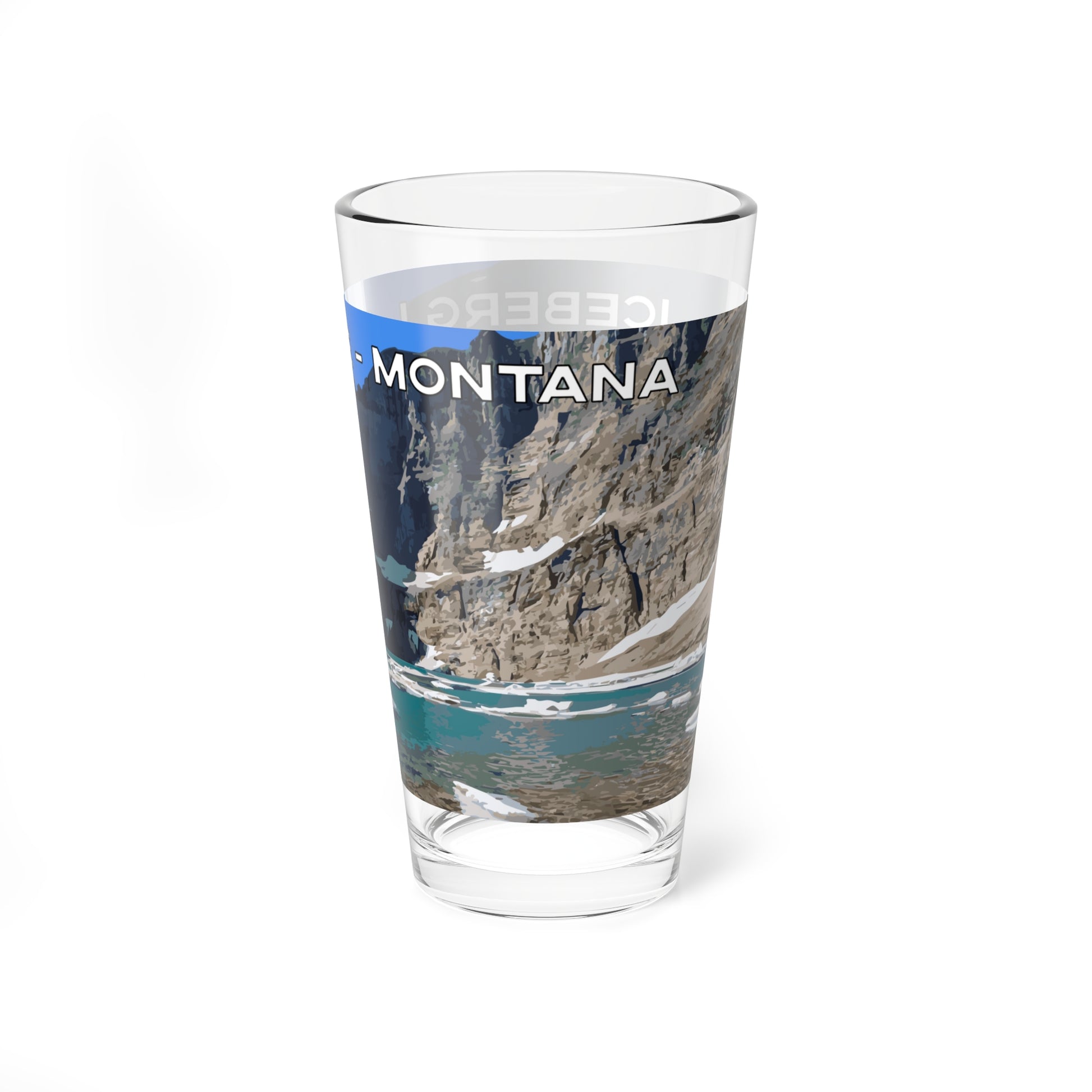 Side view of Iceberg Lake in Glacier National Park 16oz Bar Glass from Park Attire