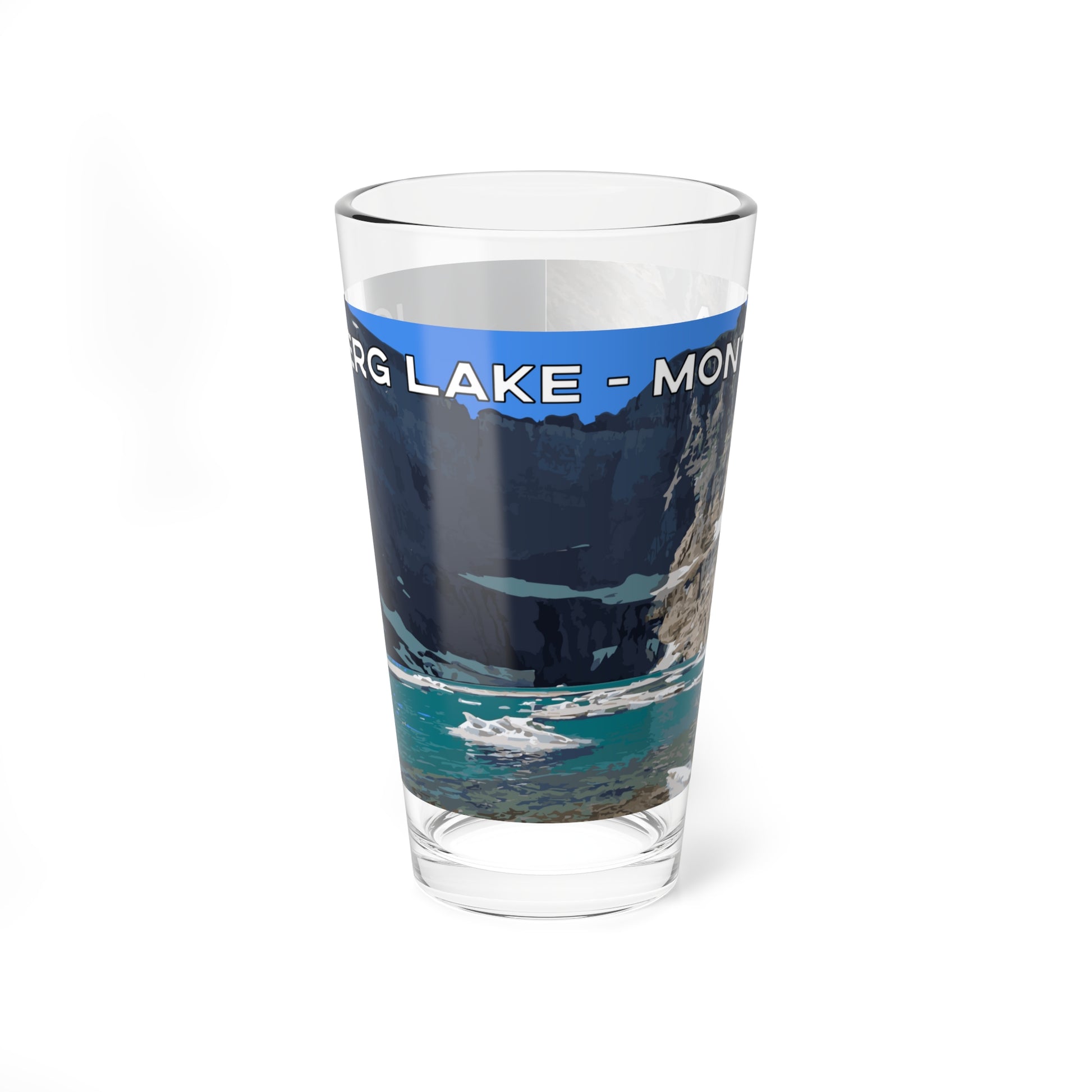 Side view of Iceberg Lake in Glacier National Park 16oz Clear Glassware from Park Attire