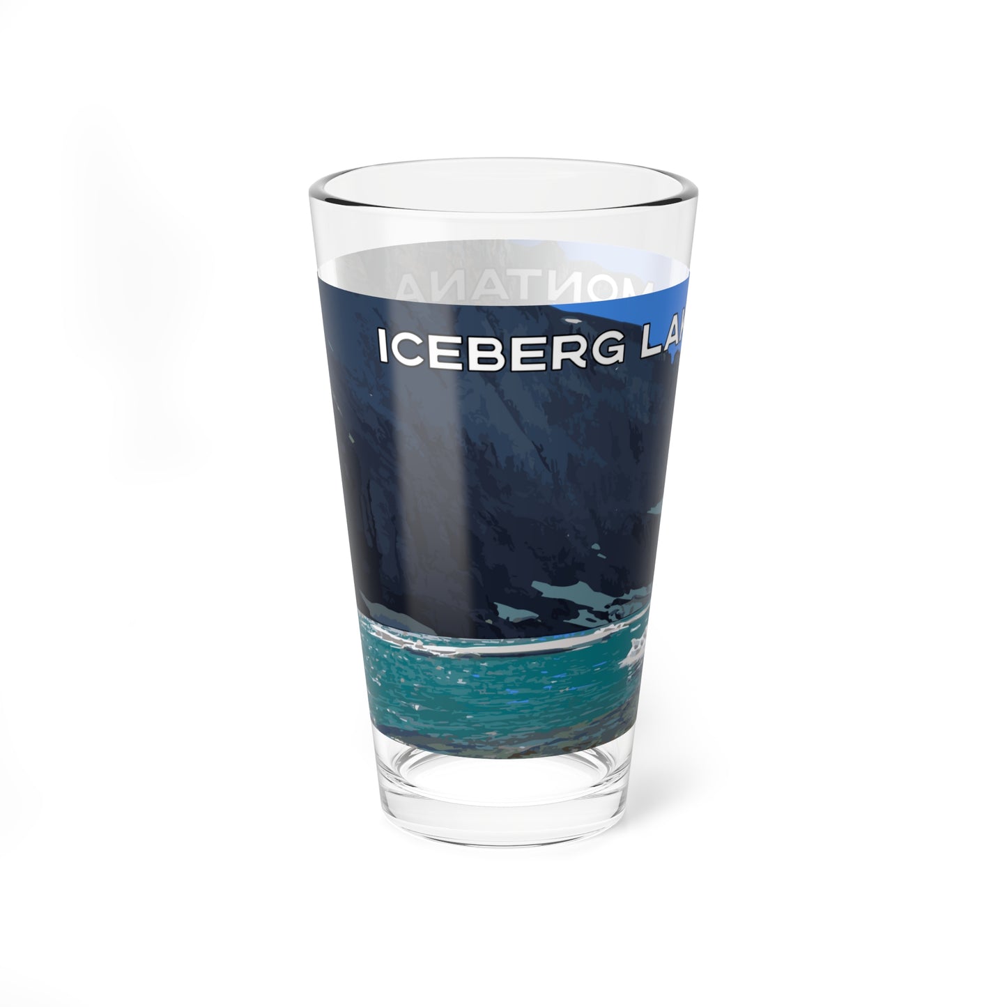Front view of Iceberg Lake in Glacier National Park 16oz Pint Glass from Park Attire