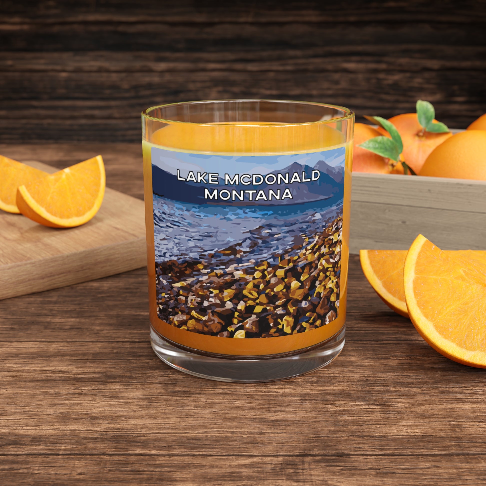 Front view of Lake McDonald in Glacier National Park Montana Whiskey Glass from Park Attire