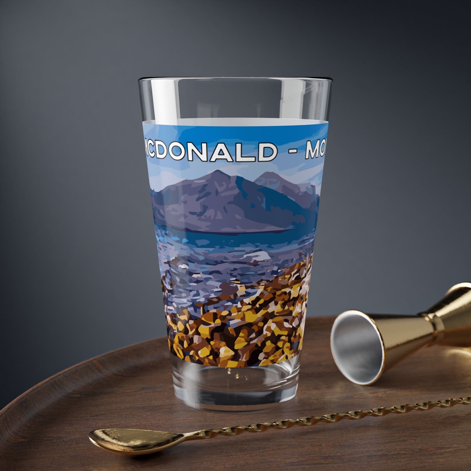 Front view of Lake McDonald in Glacier National Park 16oz Beer Glass from Park Attire