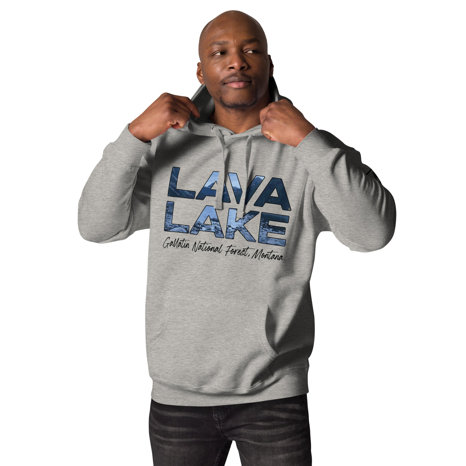 Front-Side view of Lava Lake in Custer Gallatin National Forest Montana Carbon Grey Men's Hoodie from Park Attire
