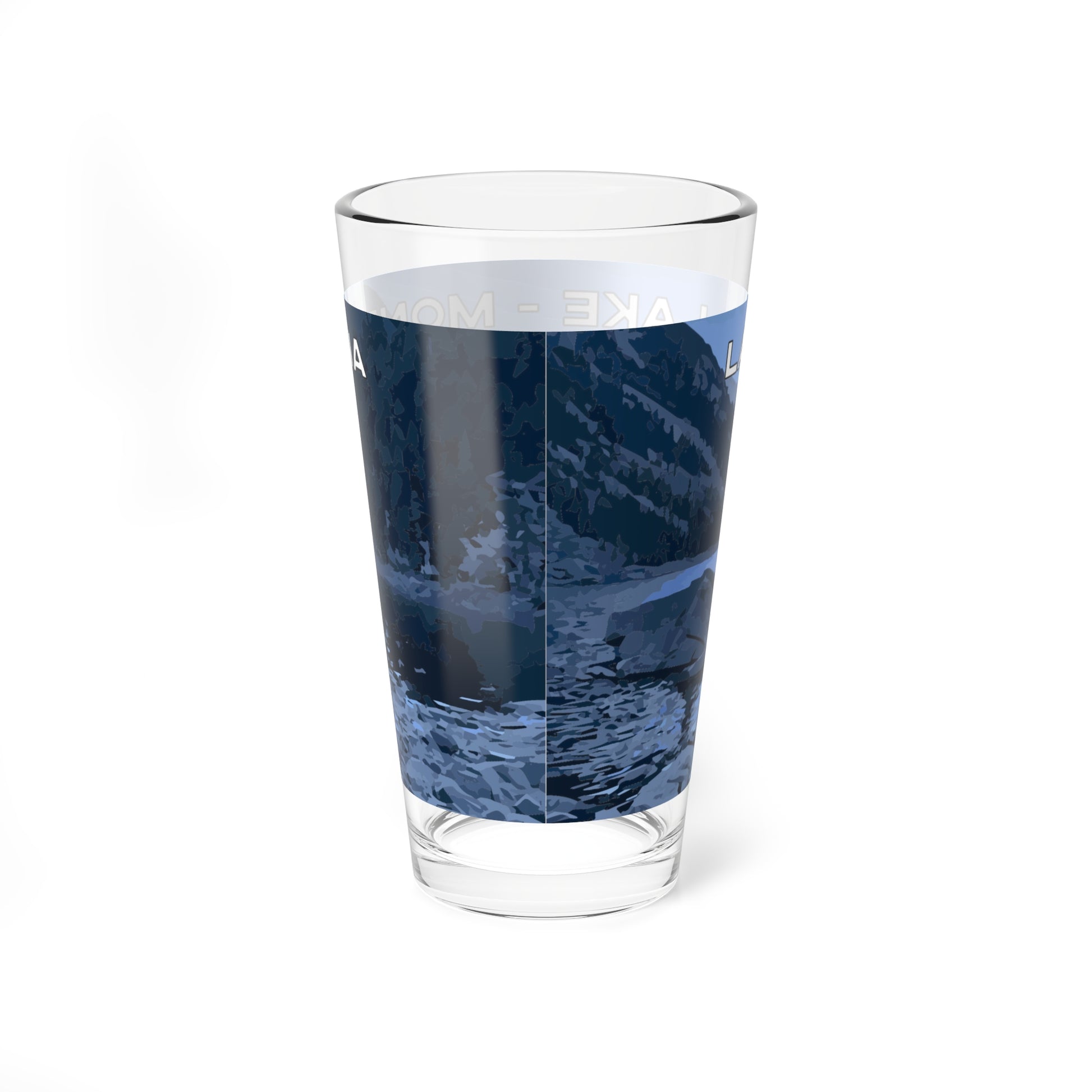 Back view of Lava Lake in Glacier National Park 16oz Bar Drinkware from Park Attire