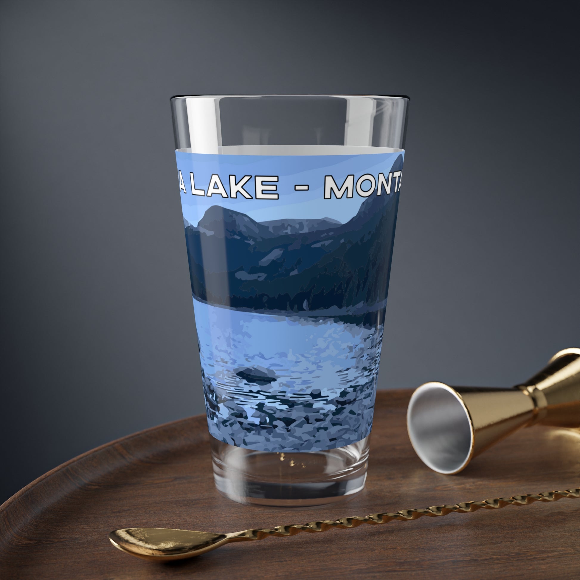 Front view of Lava Lake in Glacier National Park 16oz Beer Glass from Park Attire
