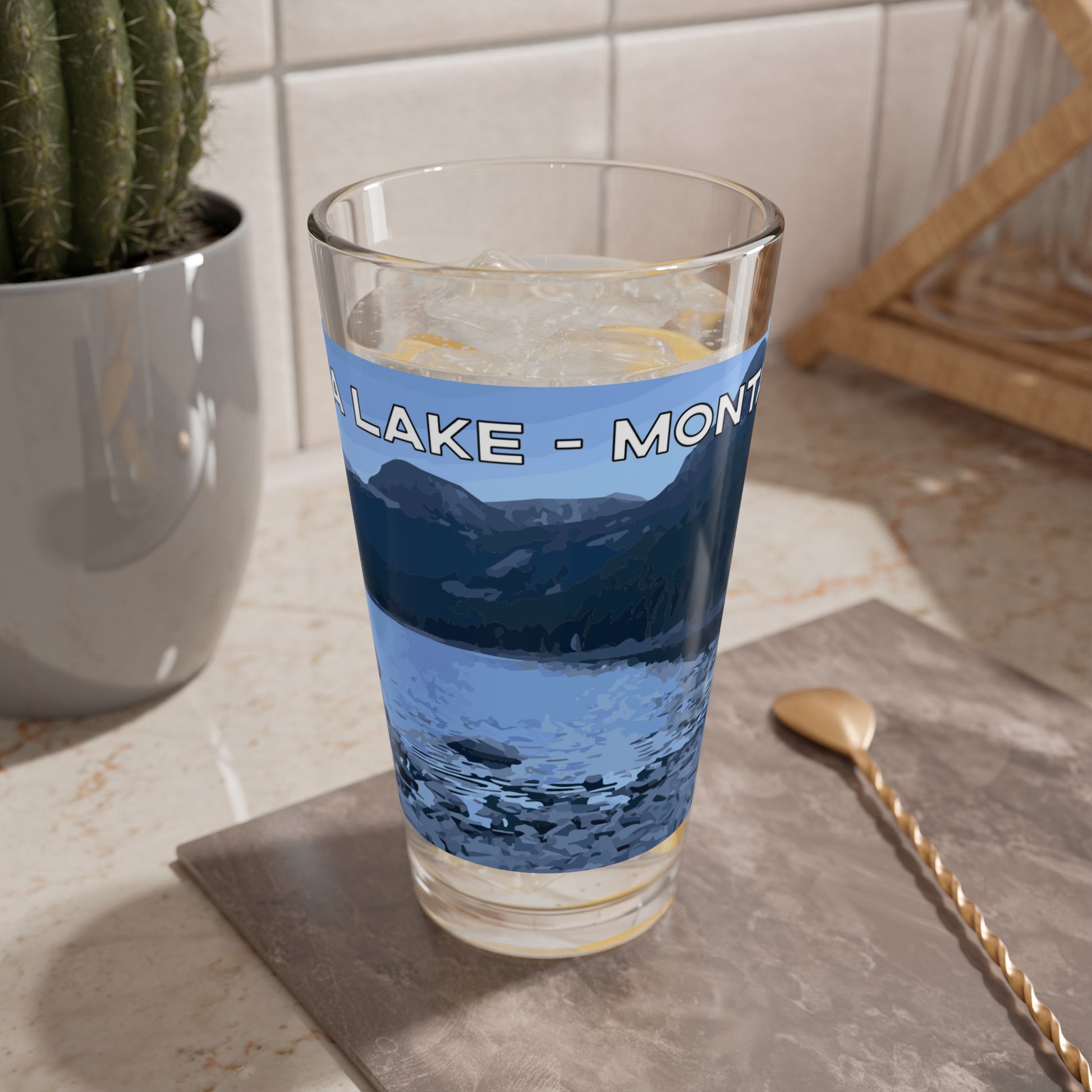 Front view of Lava Lake in Glacier National Park 16oz Beer Glassware from Park Attire