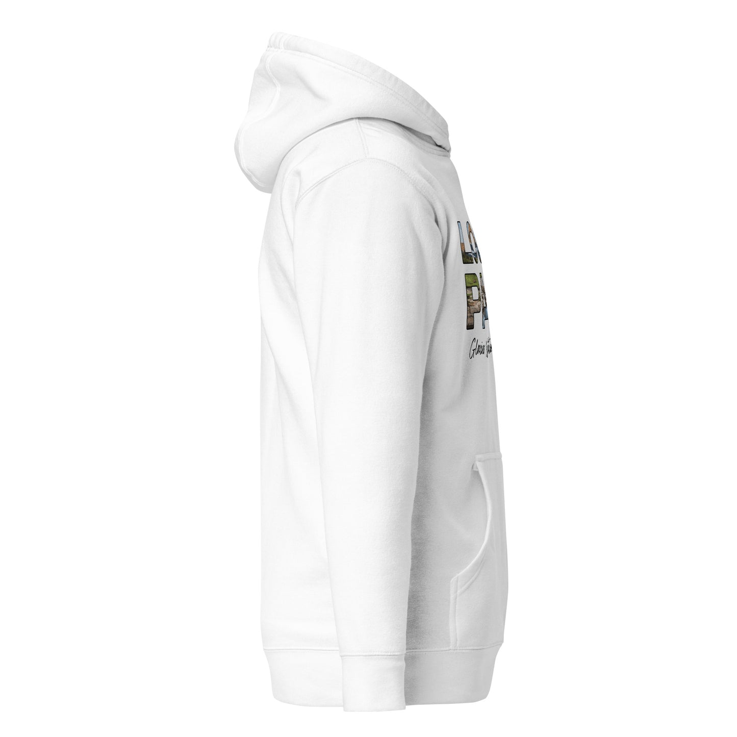 Right Side view of Logan Pass in Glacier National Park Montana White Cotton Hoodie from Park Attire