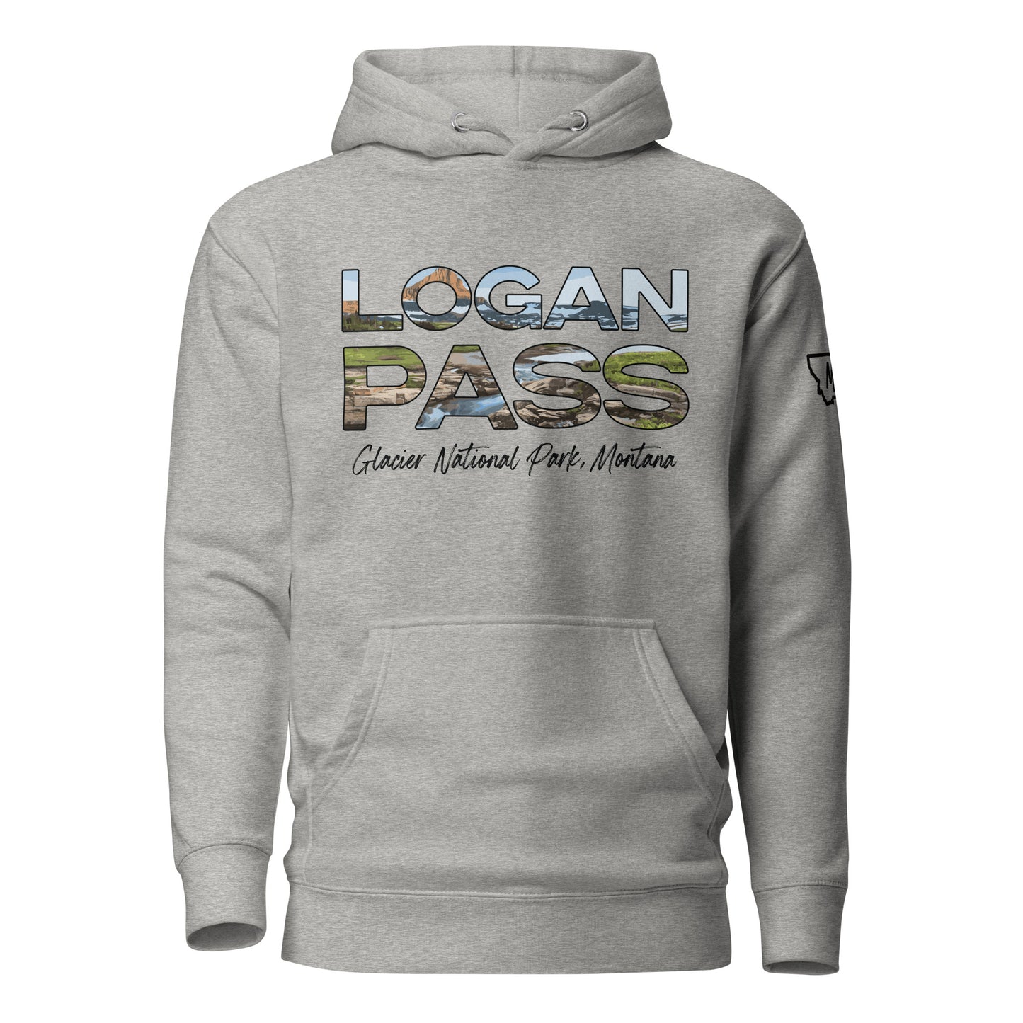 Front view of Logan Pass in Glacier National Park Montana Carbon Grey Hoodie from Park Attire