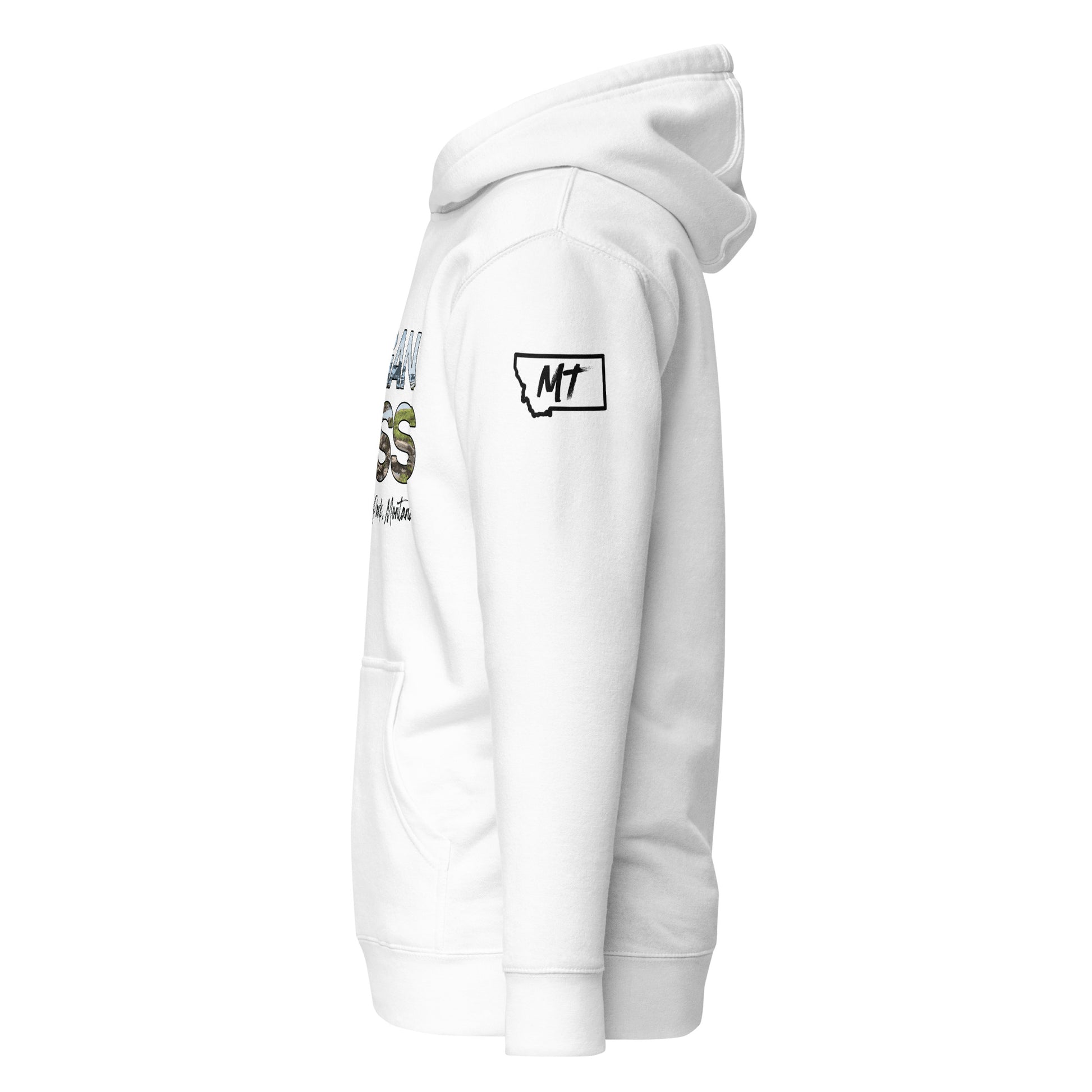 Left Side view of Logan Pass in Glacier National Park Montana White Soft Hoodie from Park Attire