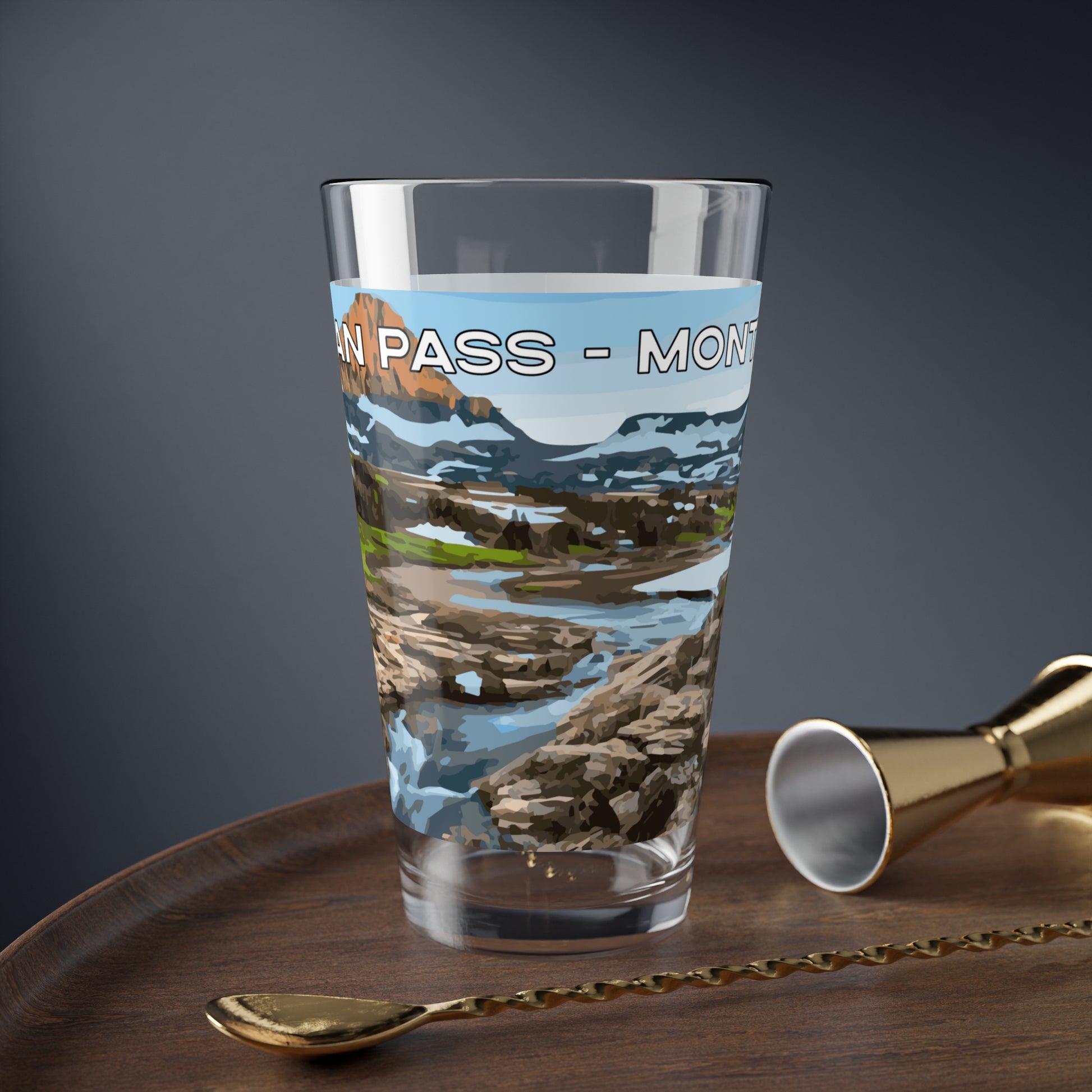 Front view of Logan Pass in Glacier National Park 16oz Beer Glass from Park Attire