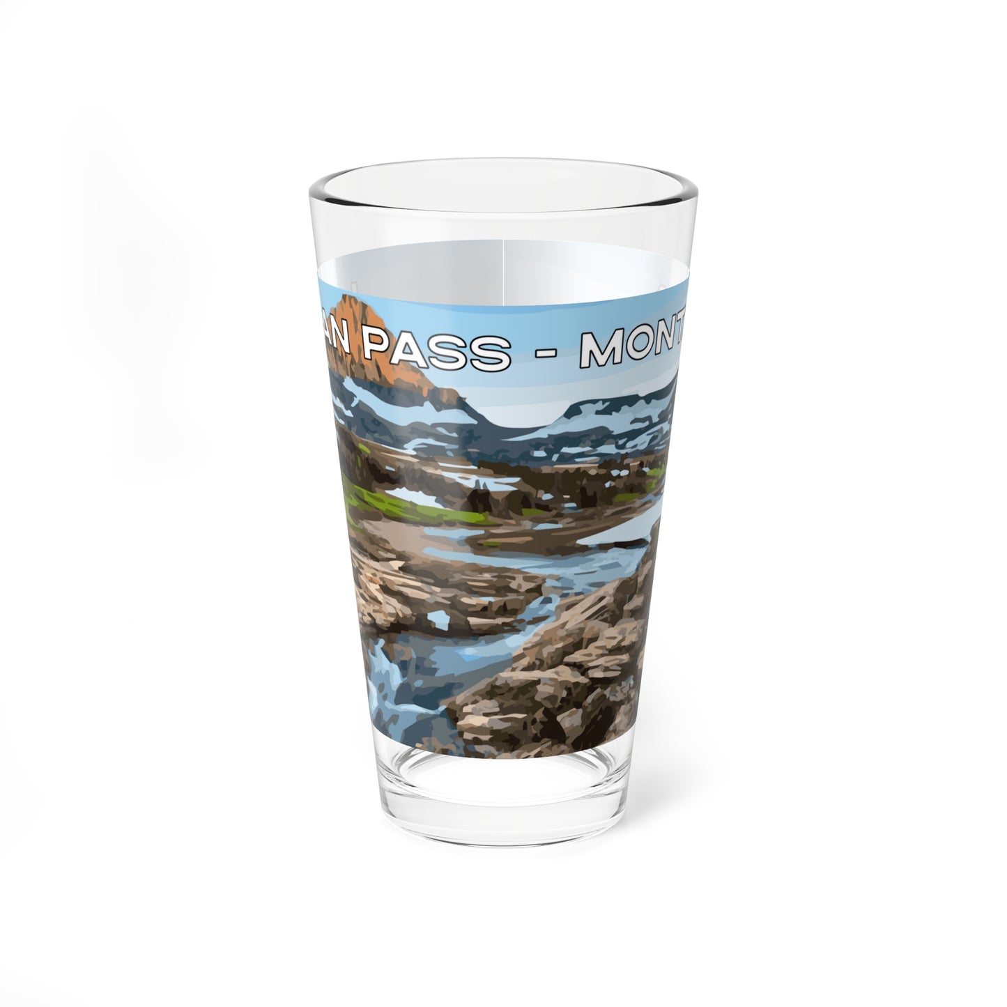 Side view of Logan Pass in Glacier National Park 16oz Clear Glassware from Park Attire