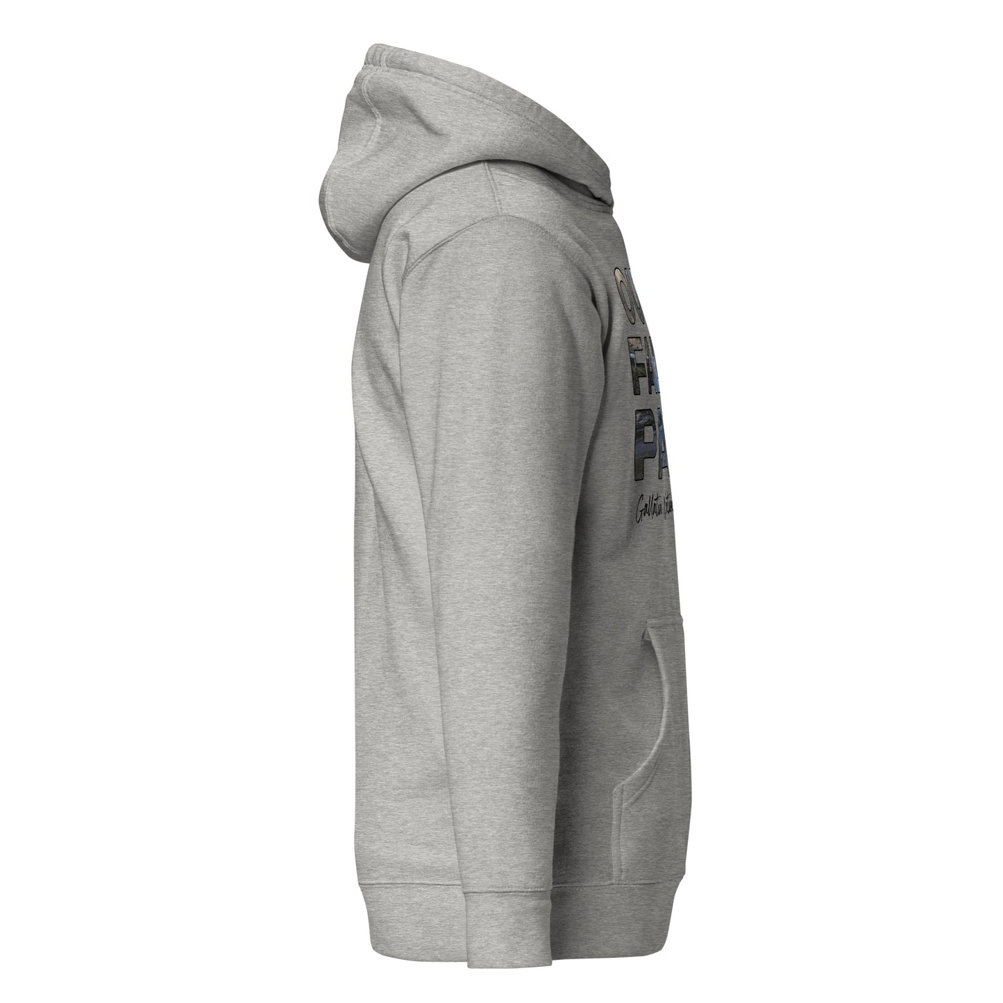 Right Side view of Ousel Falls Park in Custer Gallatin National Forest Montana Carbon Grey Cotton Hoodie from Park Attire